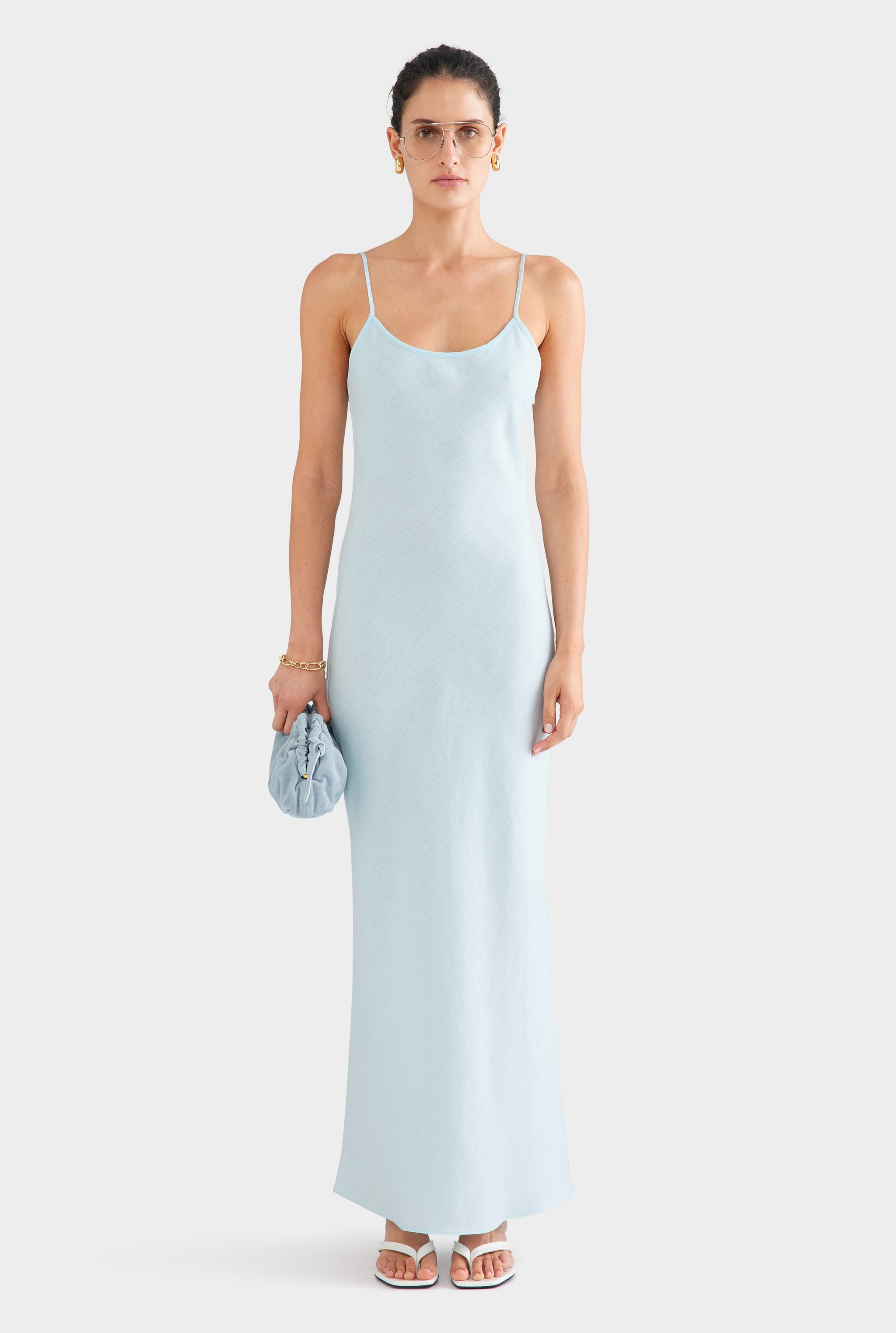 Linen Slip Dress - Sky Blue