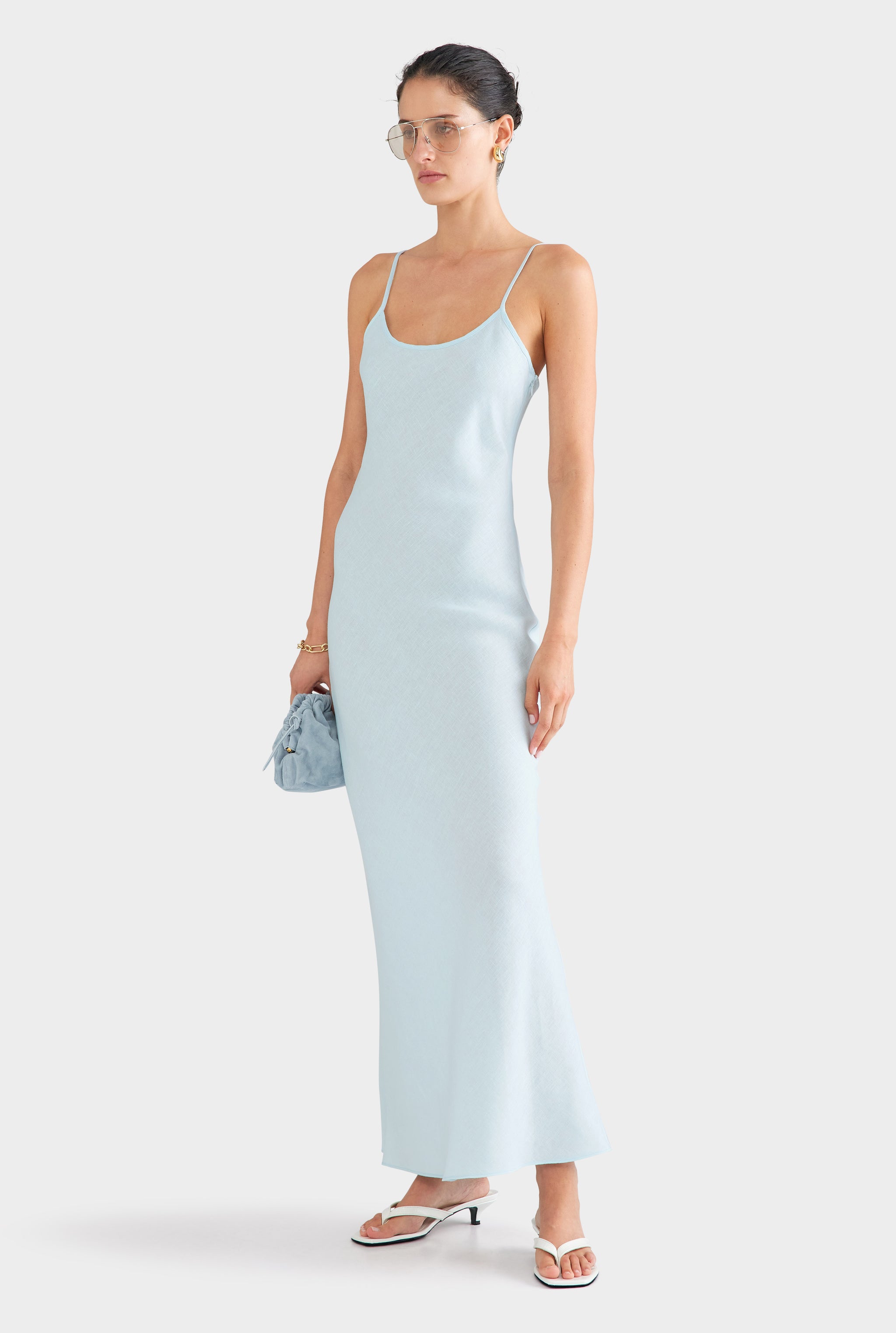 Linen Slip Dress - Sky Blue