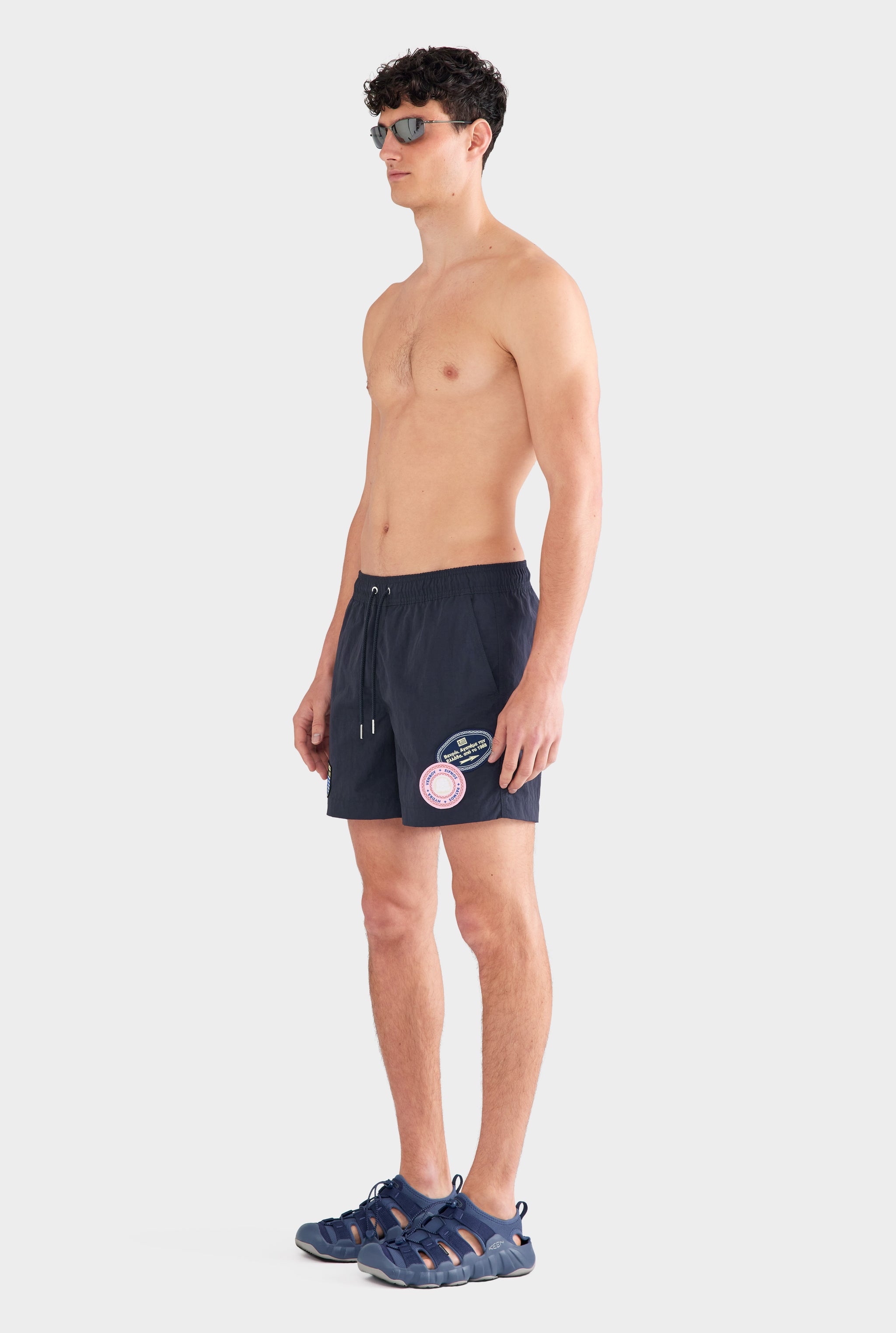 Nylon Solid Swim Short - Navy/Travel Patch