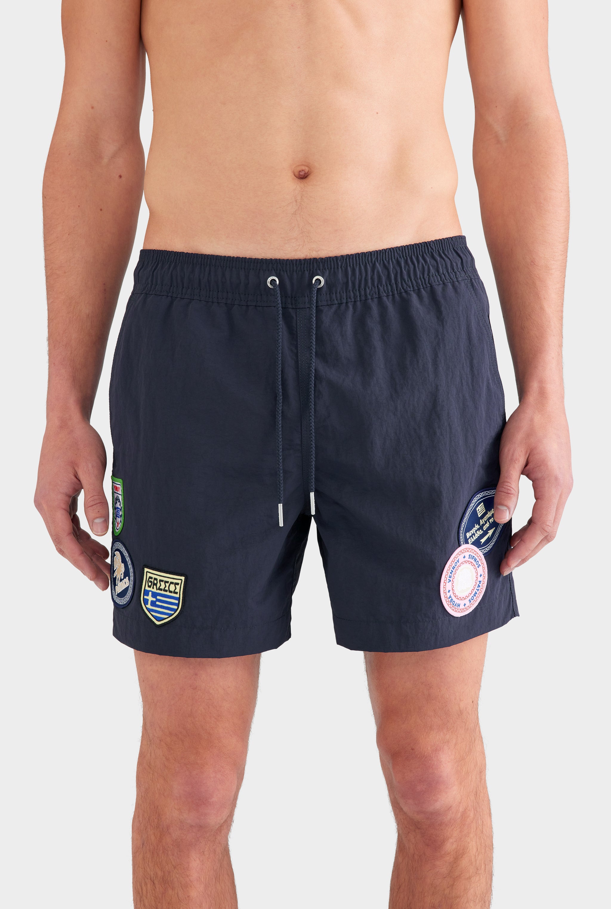 Nylon Solid Swim Short - Navy/Travel Patch