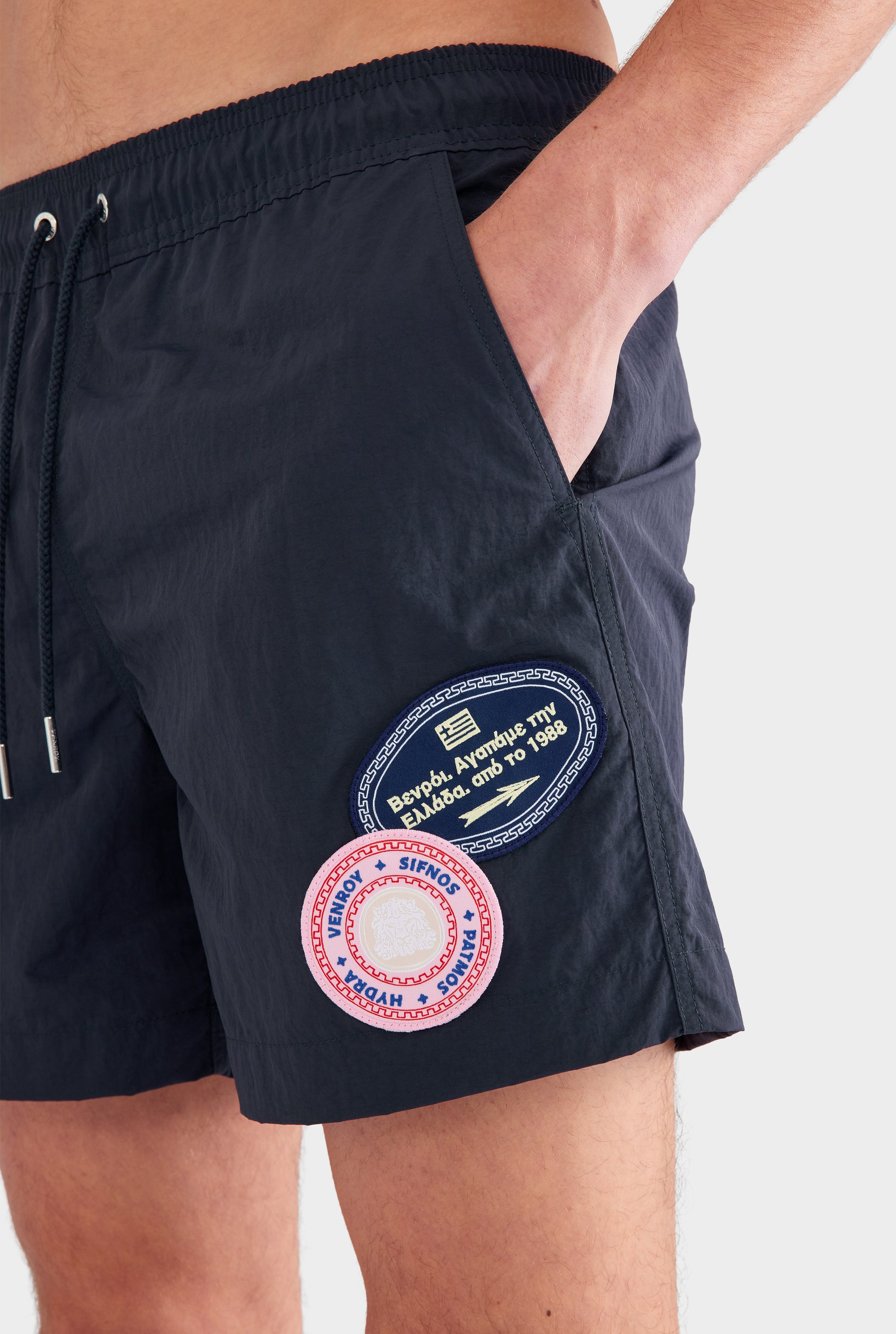 Nylon Solid Swim Short - Navy/Travel Patch