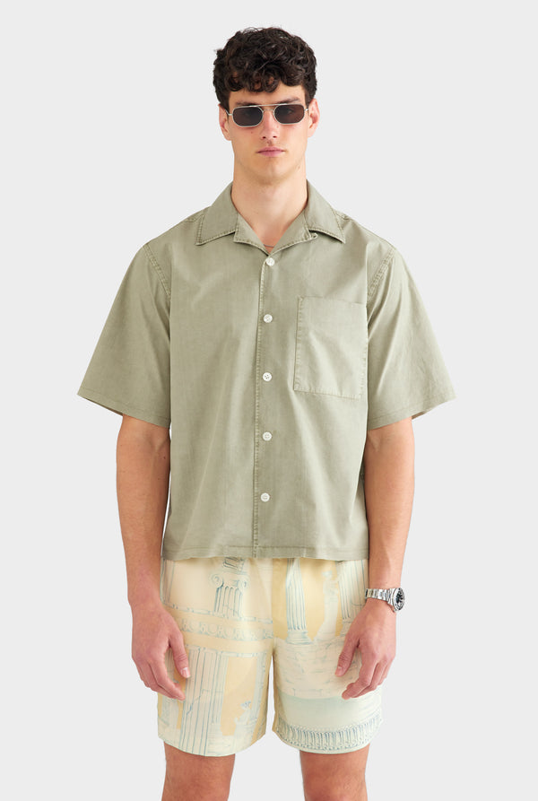 Oversized Raw Hem Cotton Shirt - Washed Sage