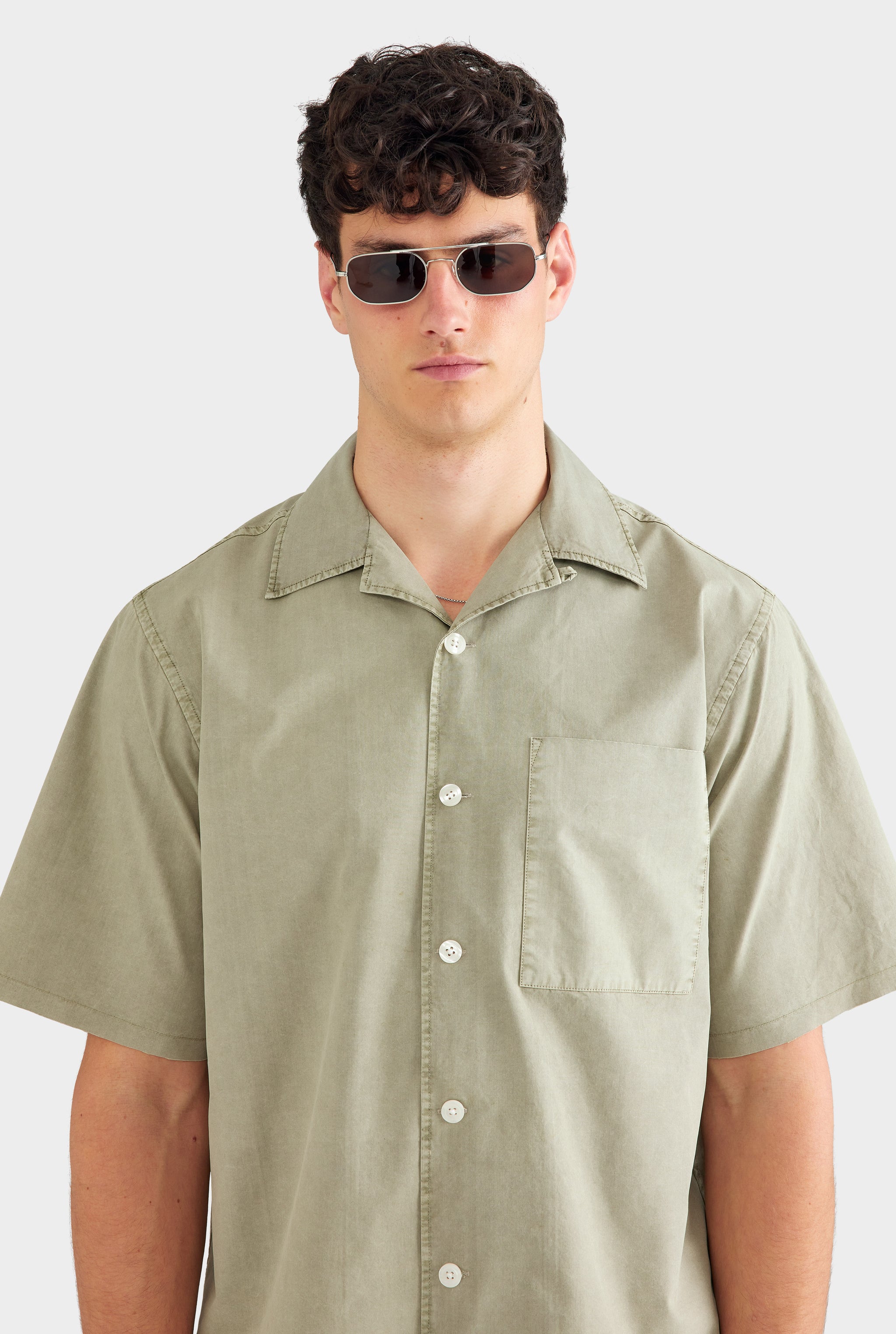 Oversized Raw Hem Cotton Shirt - Washed Sage