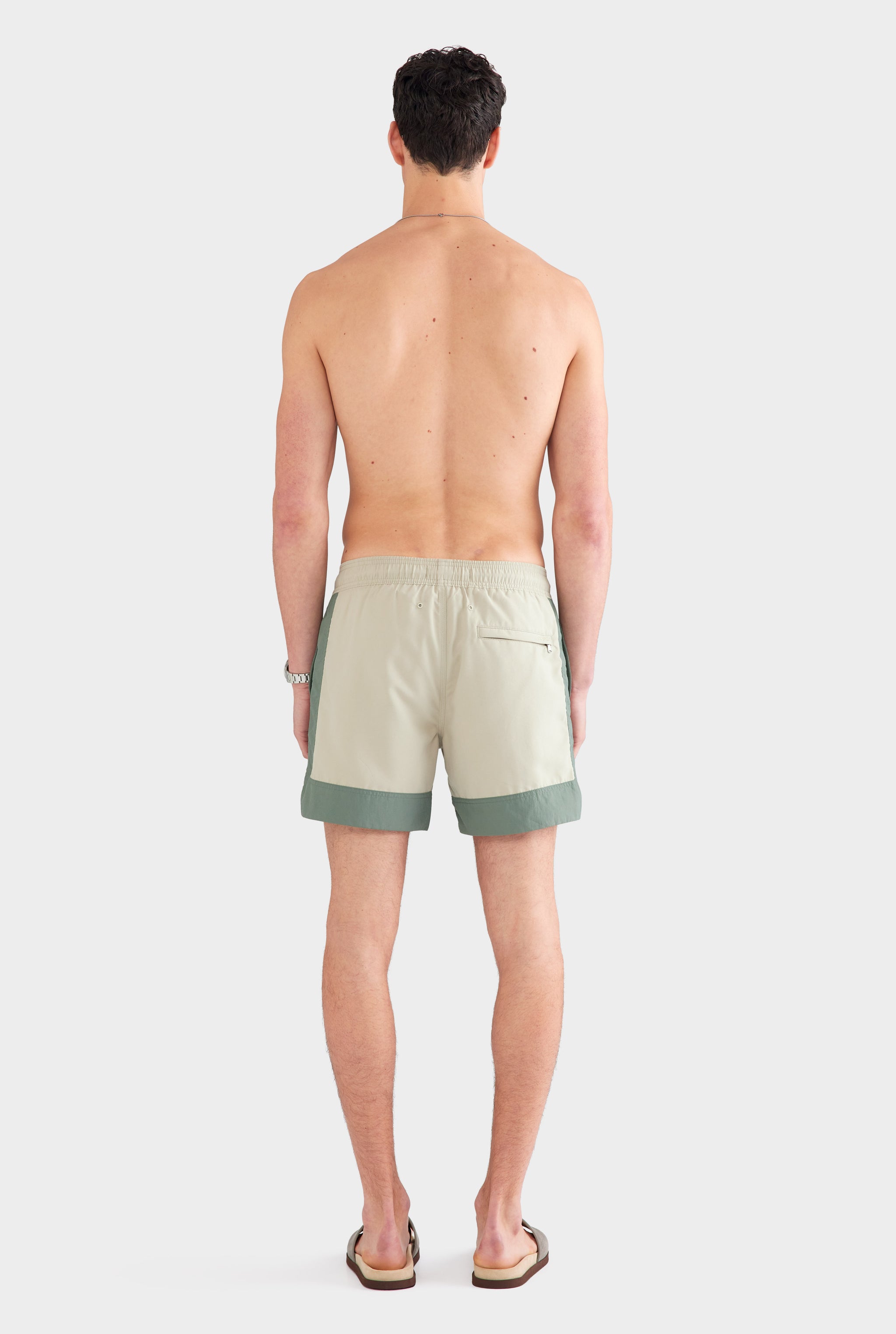 Panelled Border Swim Short - Olive Taupe/Moss Green