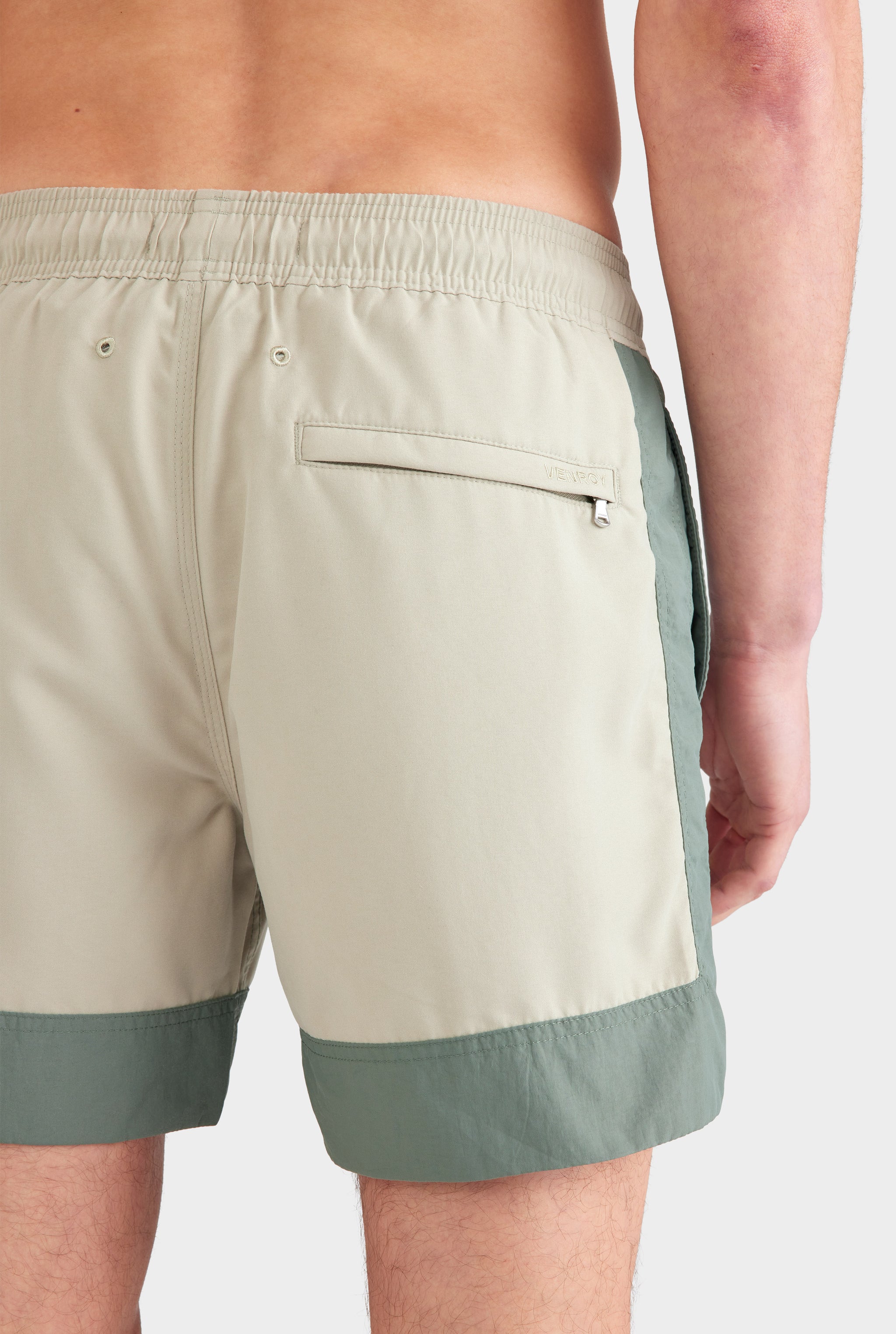 Panelled Border Swim Short - Olive Taupe/Moss Green