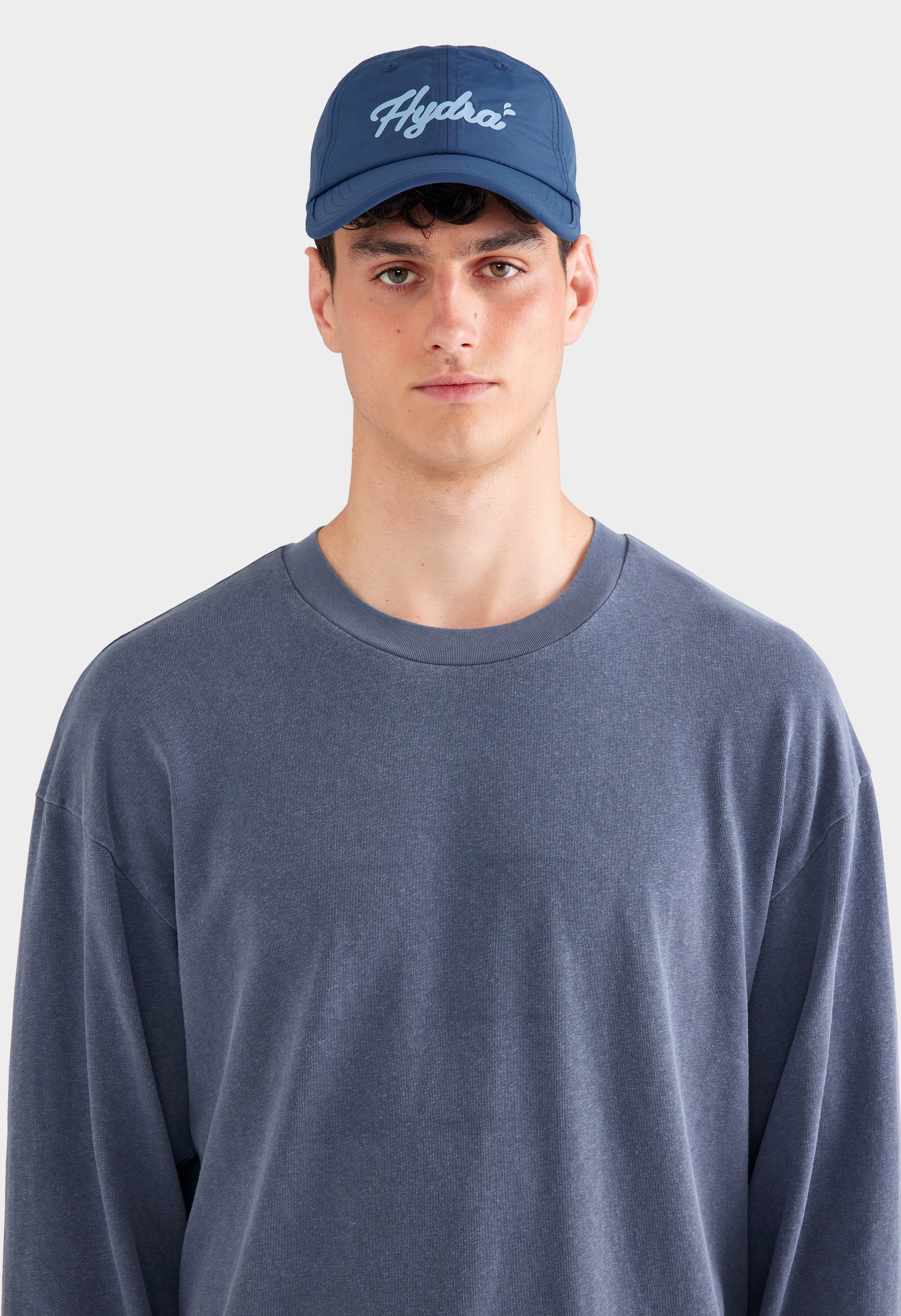 Pigment Dyed Distressed Long Sleeve T Shirt - Washed Navy