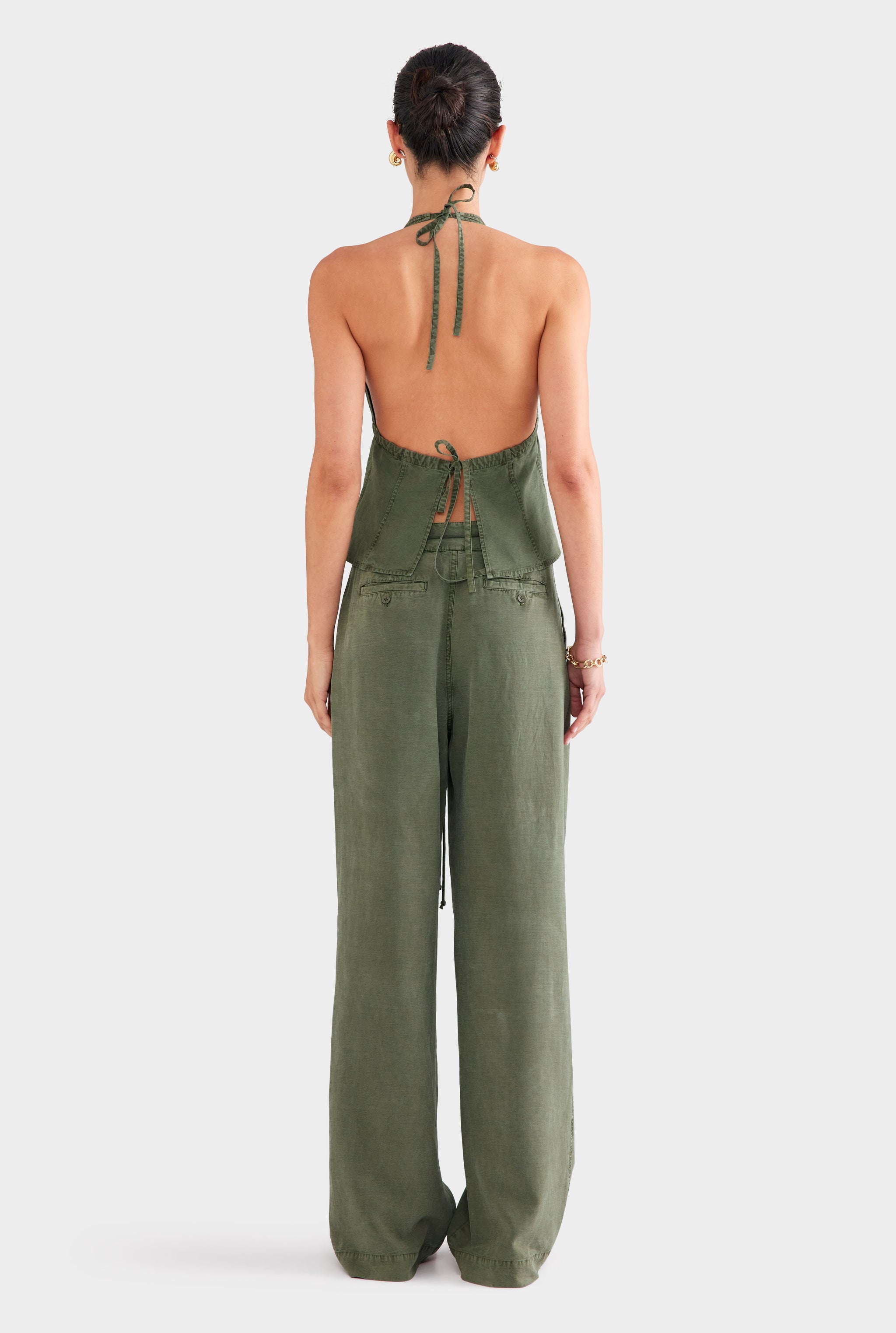 Pigment Dyed Panelled Tencel Halter Top - Washed Olive