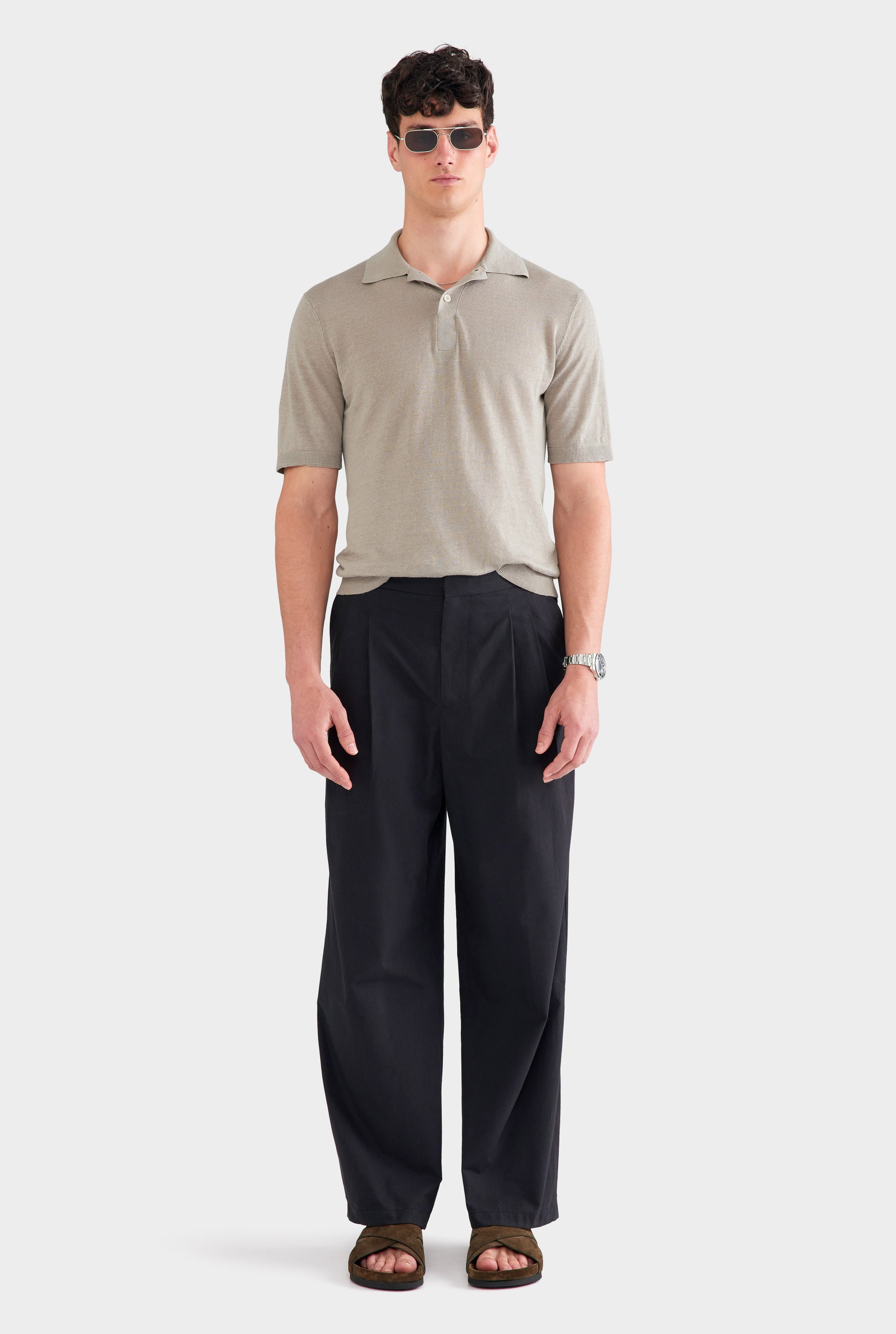 Pleated Poplin Trouser - Black