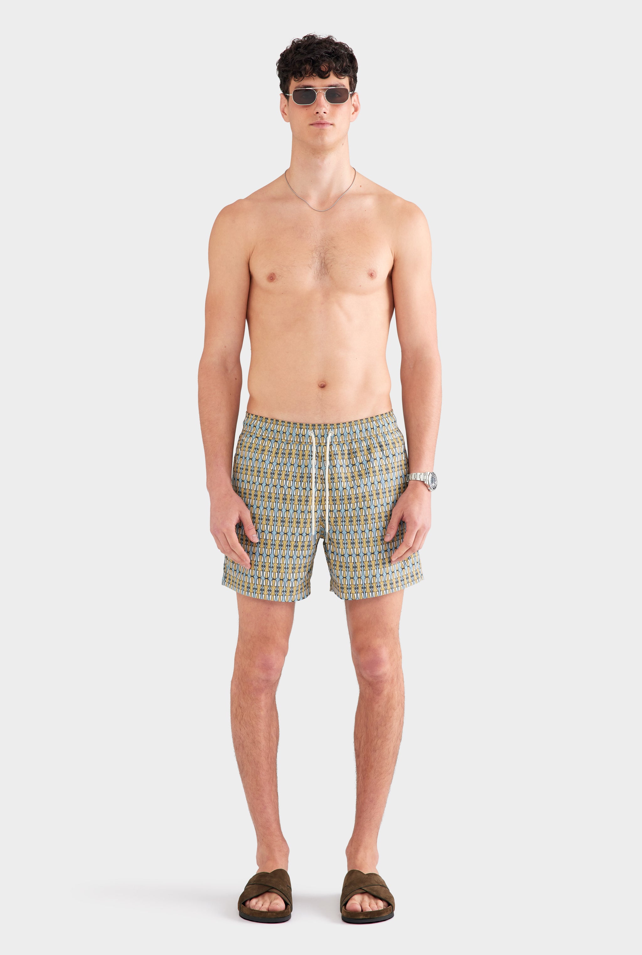 Printed Swim Short - Blue/Golden Geo