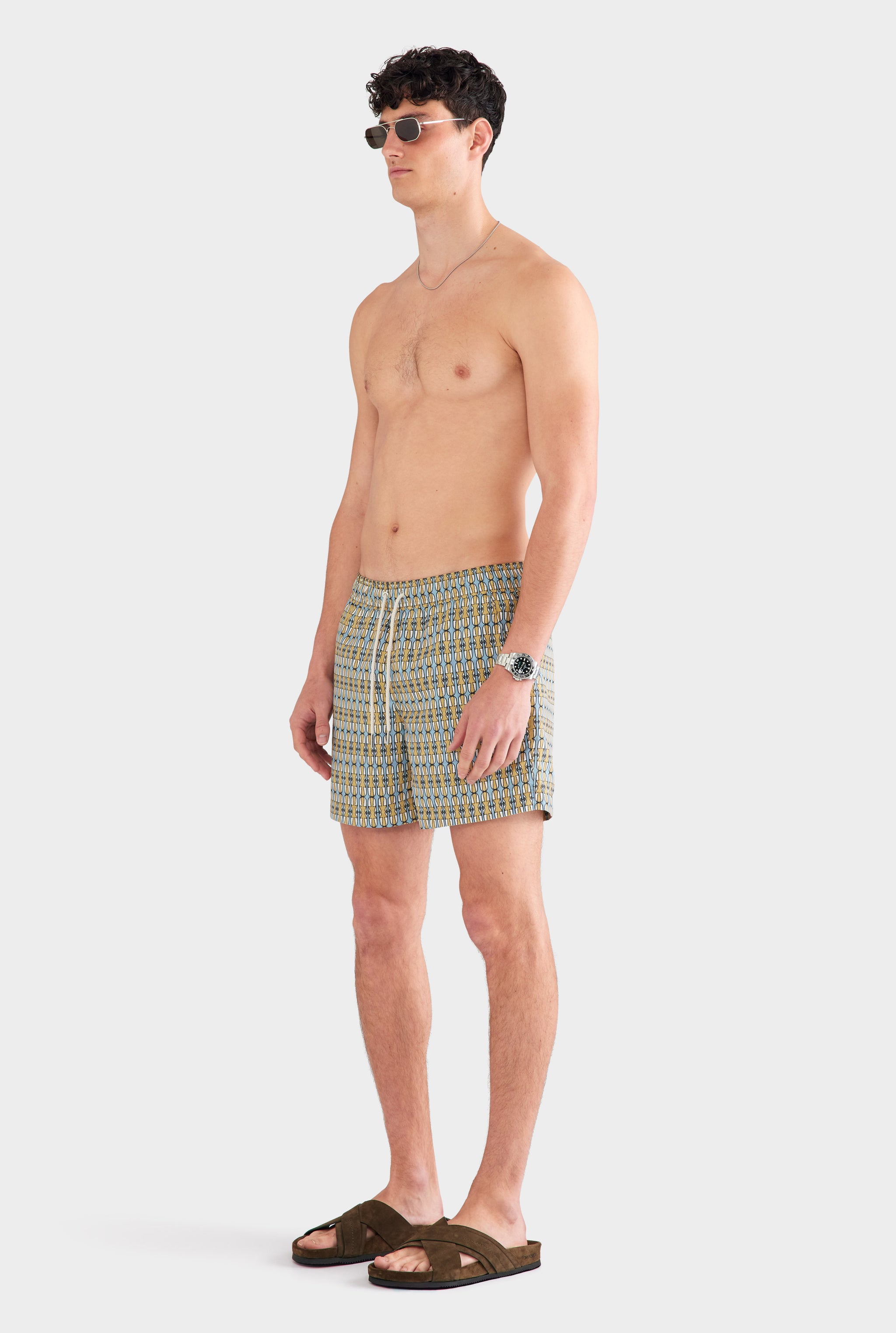 Printed Swim Short - Blue/Golden Geo