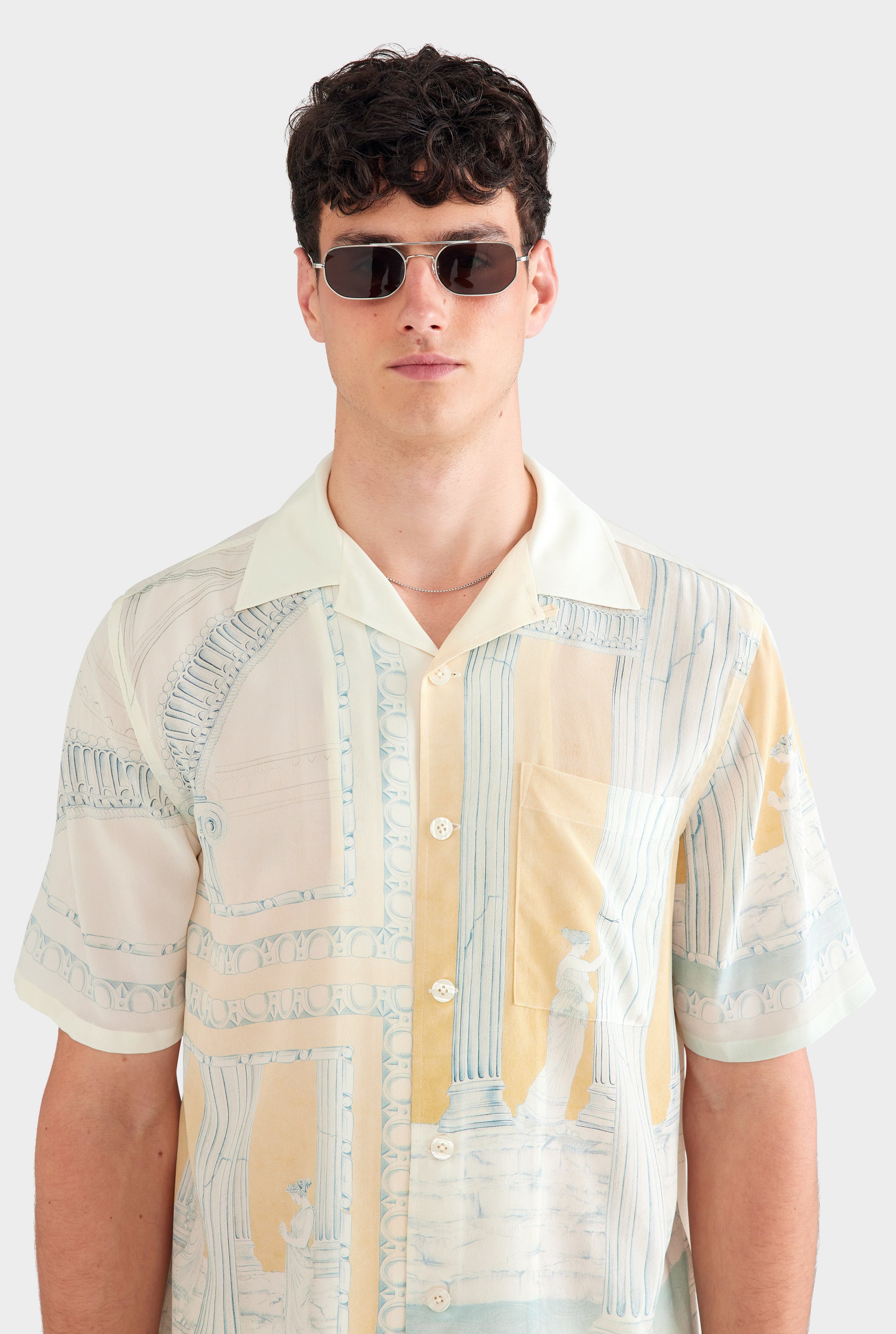 Short Sleeve Silk Camp Collar Shirt - Ancient Greek Orange Sunset