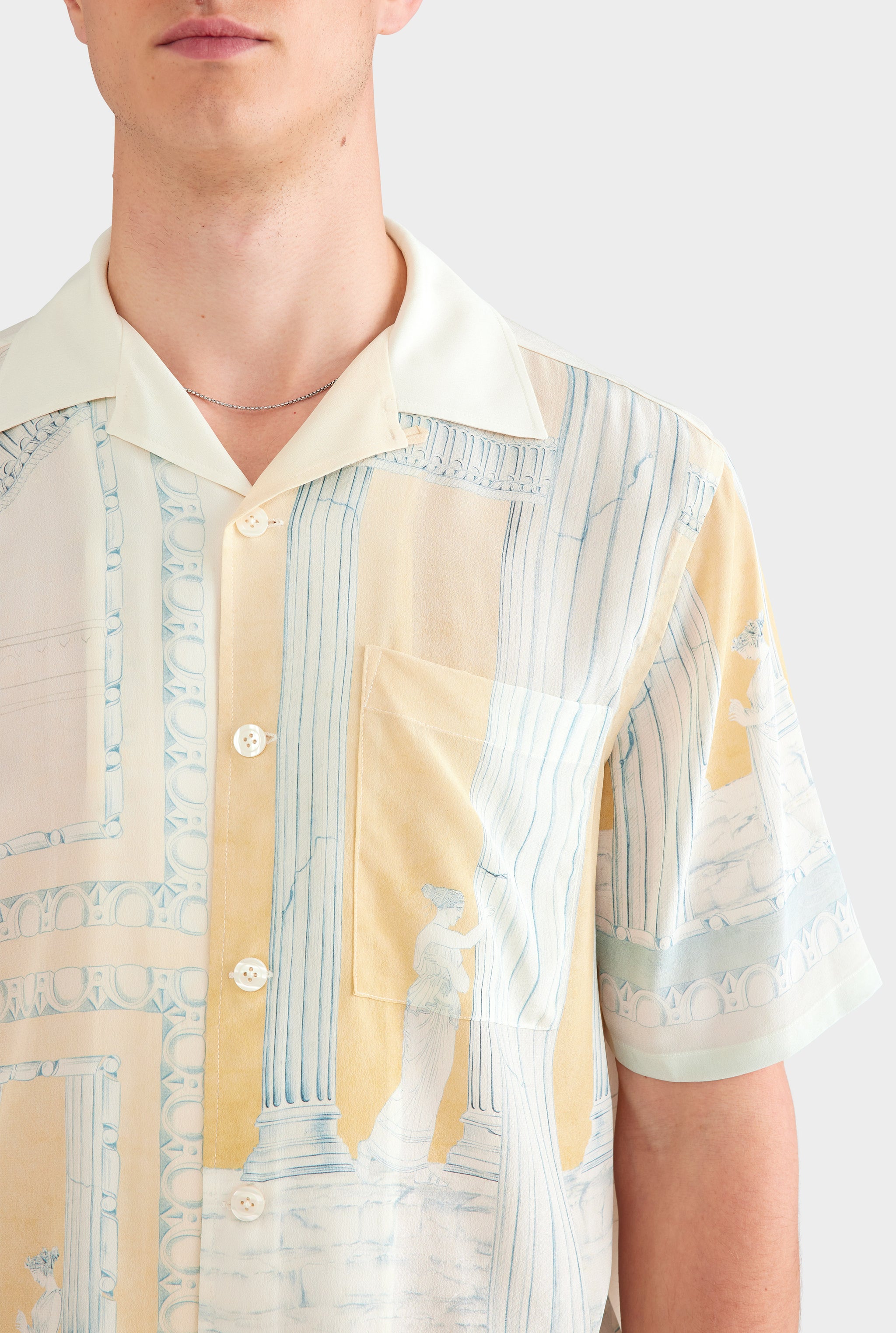Short Sleeve Silk Camp Collar Shirt - Ancient Greek Orange Sunset