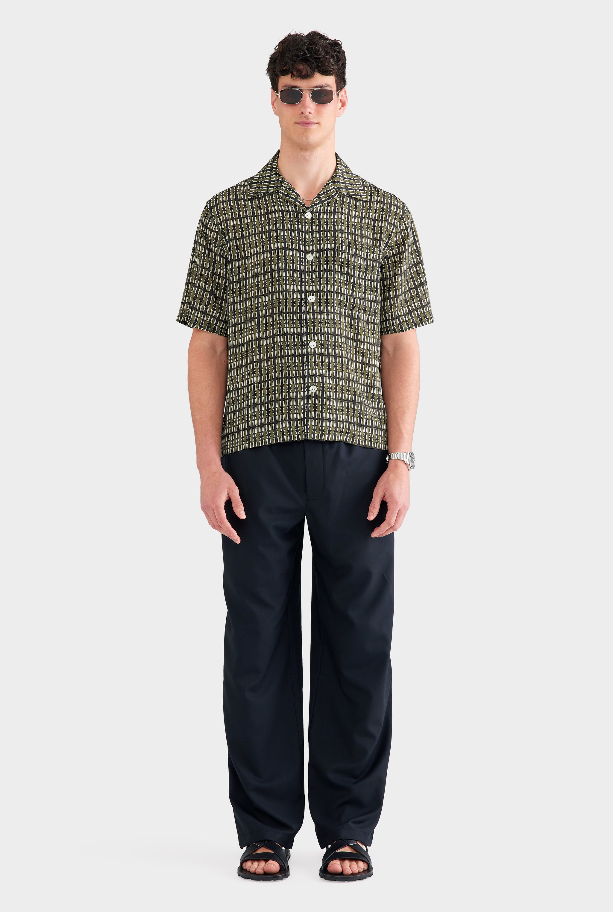 Short Sleeve Silk Camp Collar Shirt - Brown Geo