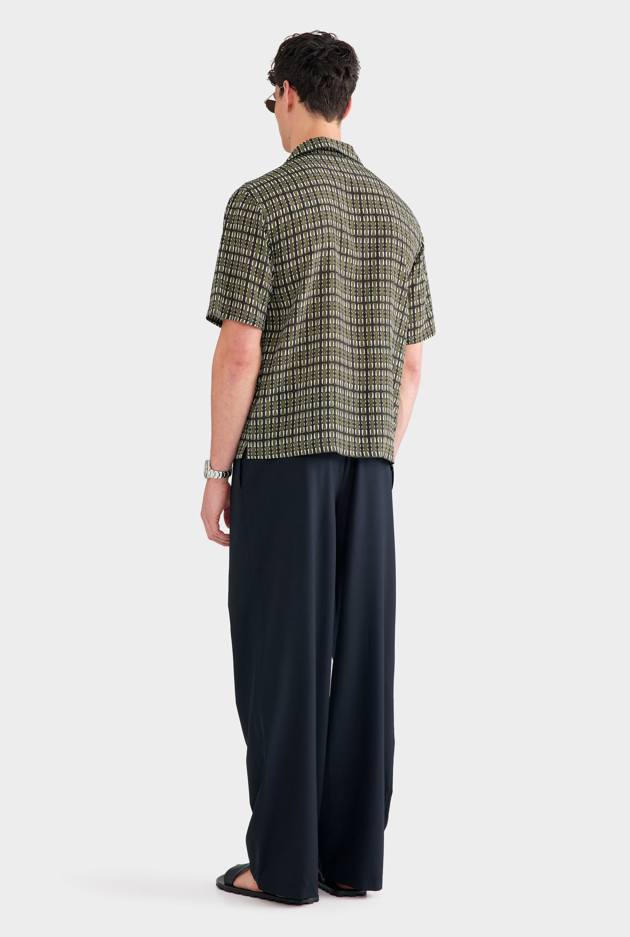 Short Sleeve Silk Camp Collar Shirt - Brown Geo
