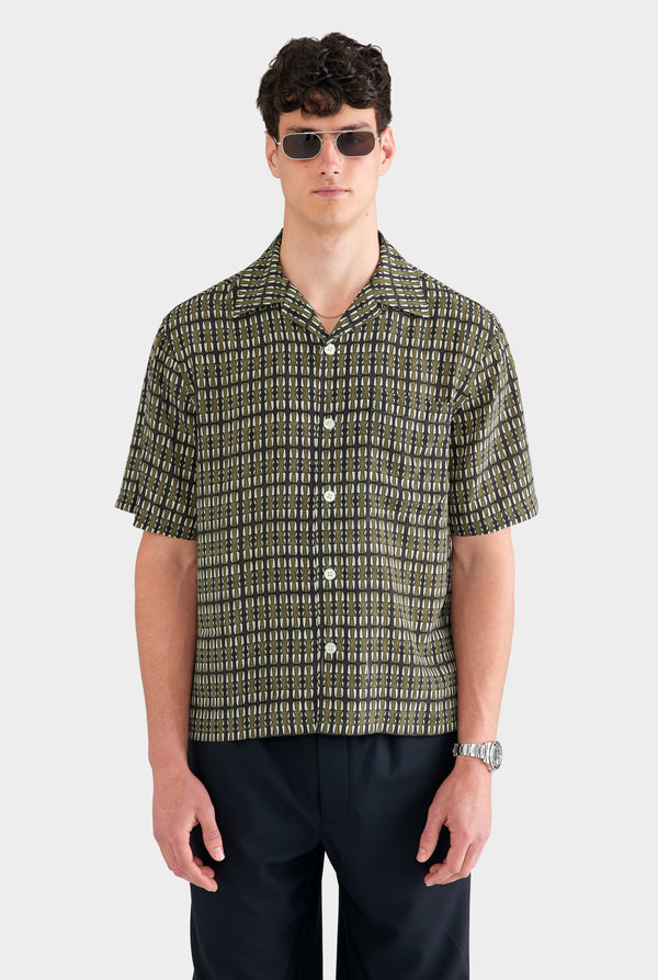 Short Sleeve Silk Camp Collar Shirt - Brown Geo