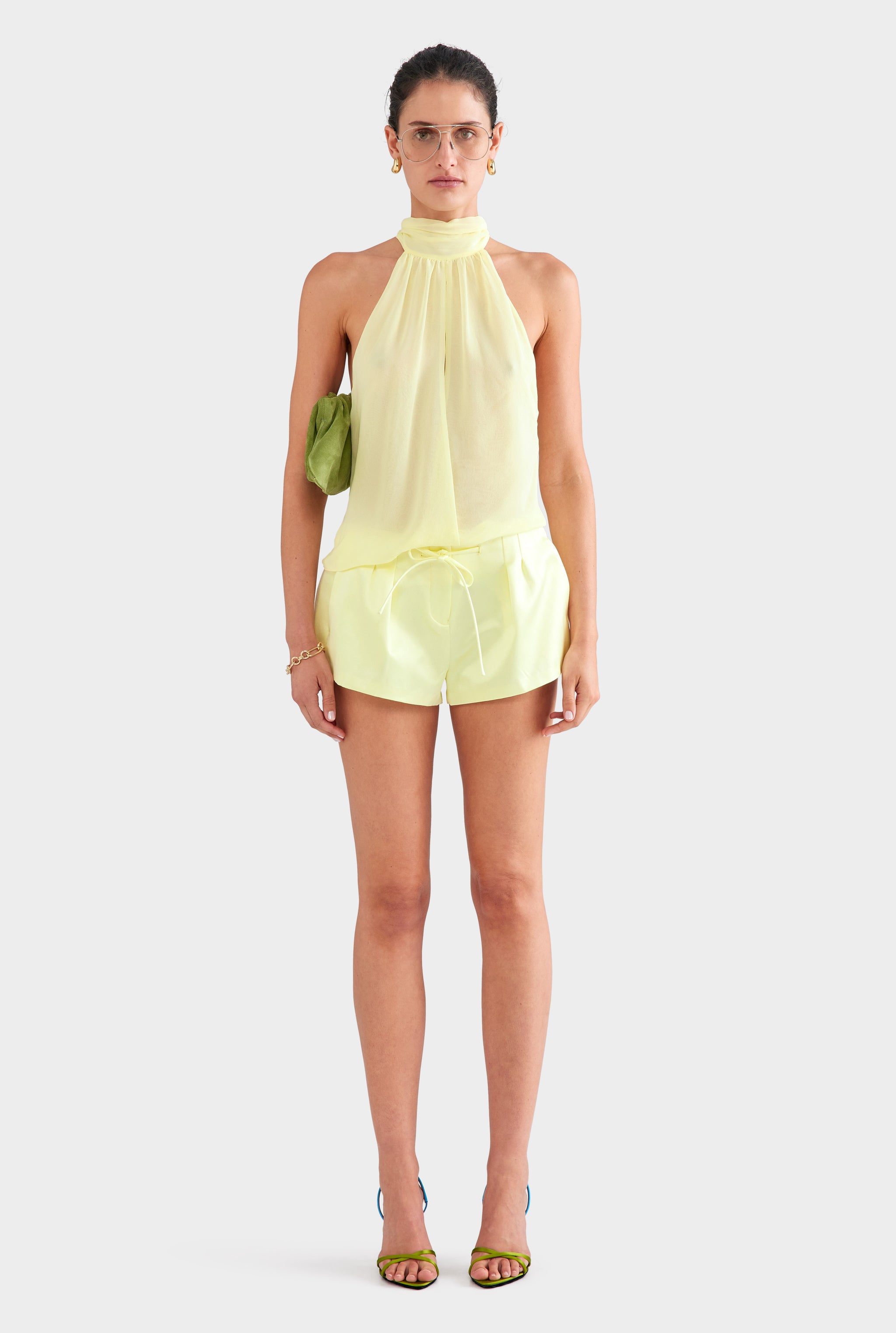 Silk Cotton Drawstring Short - Pale Yellow