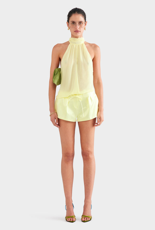 Silk Cotton Drawstring Short - Pale Yellow