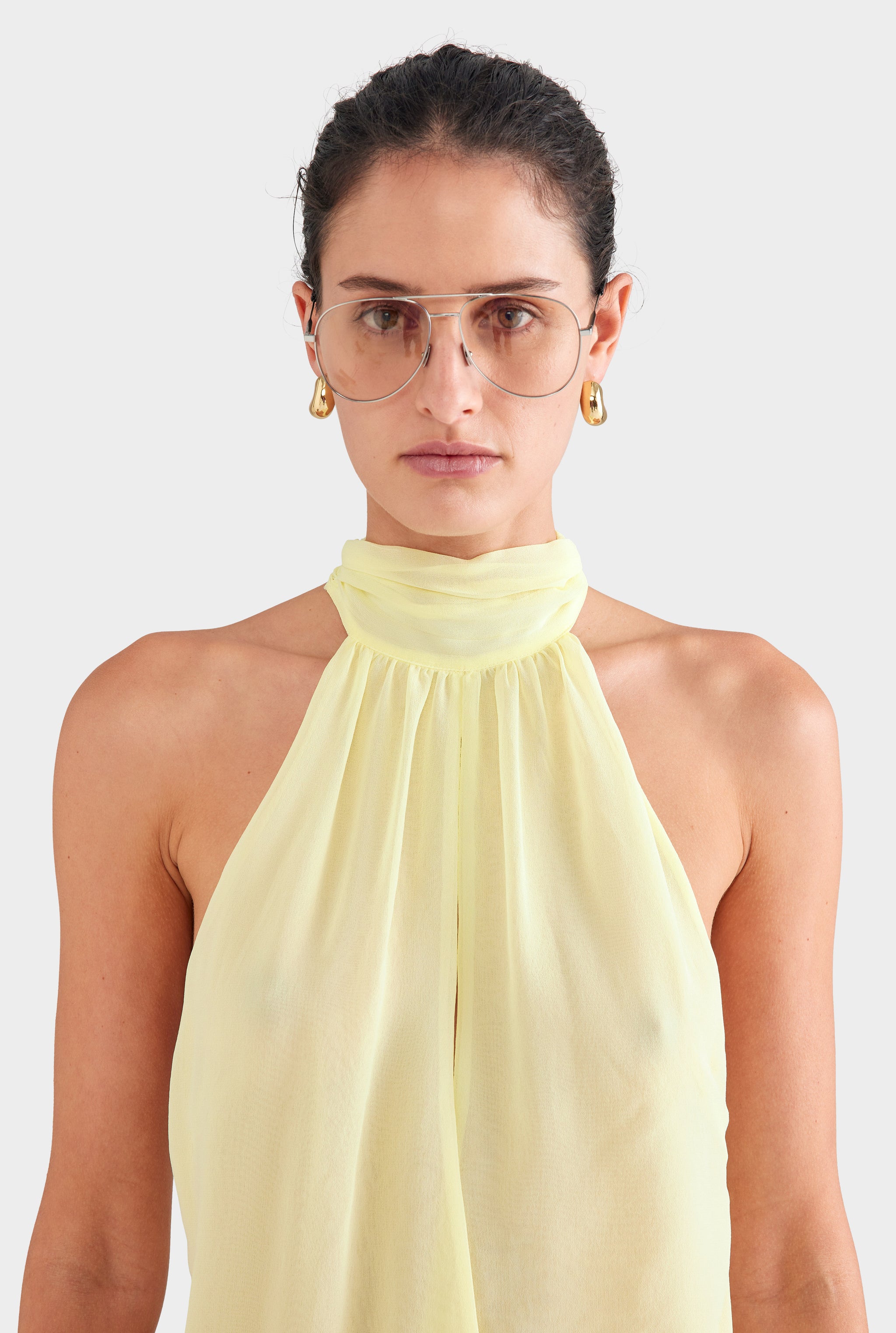 Silk Halter Top - Pale Yellow