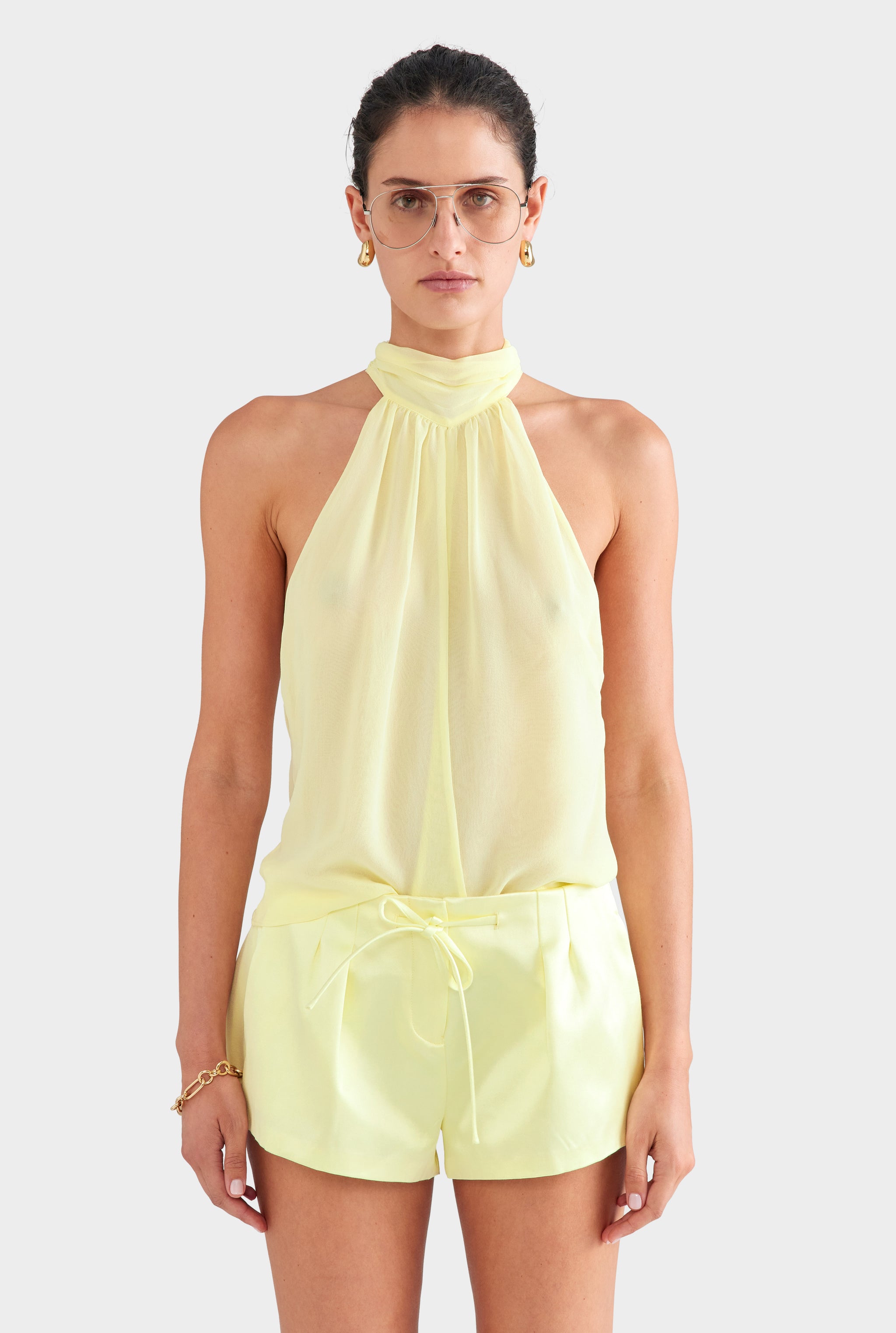 Silk Cotton Drawstring Short - Pale Yellow