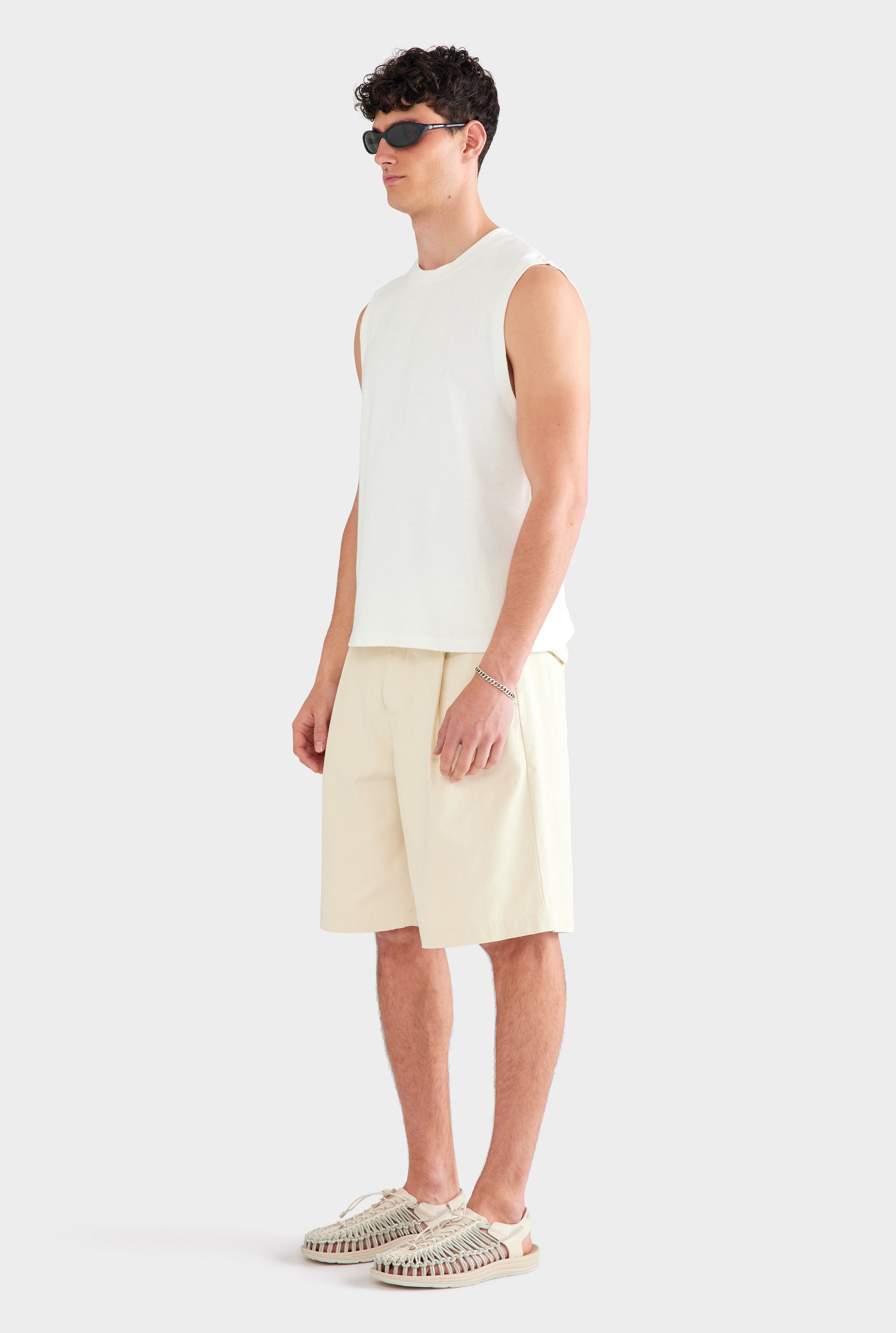 Sleeveless Distressed T Shirt - Off White