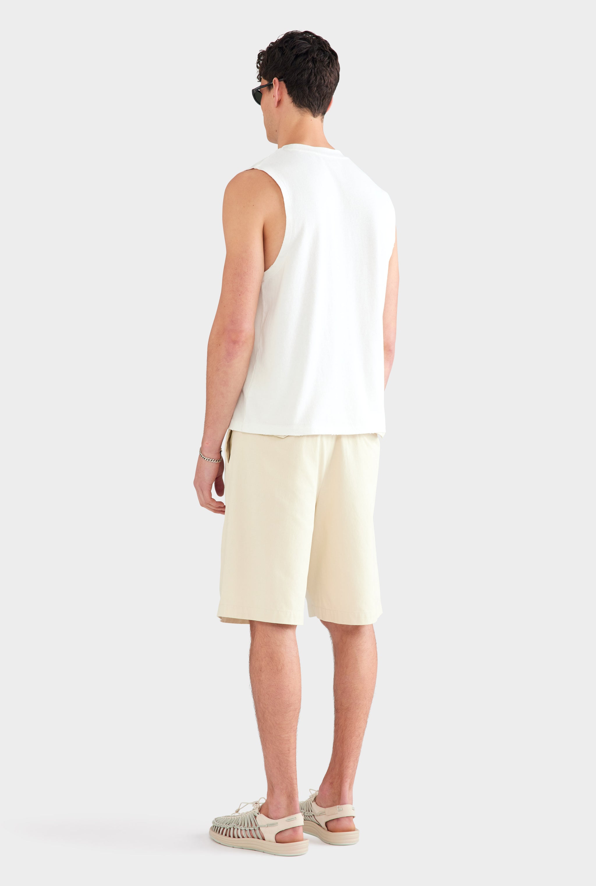 Sleeveless Distressed T Shirt - Off White