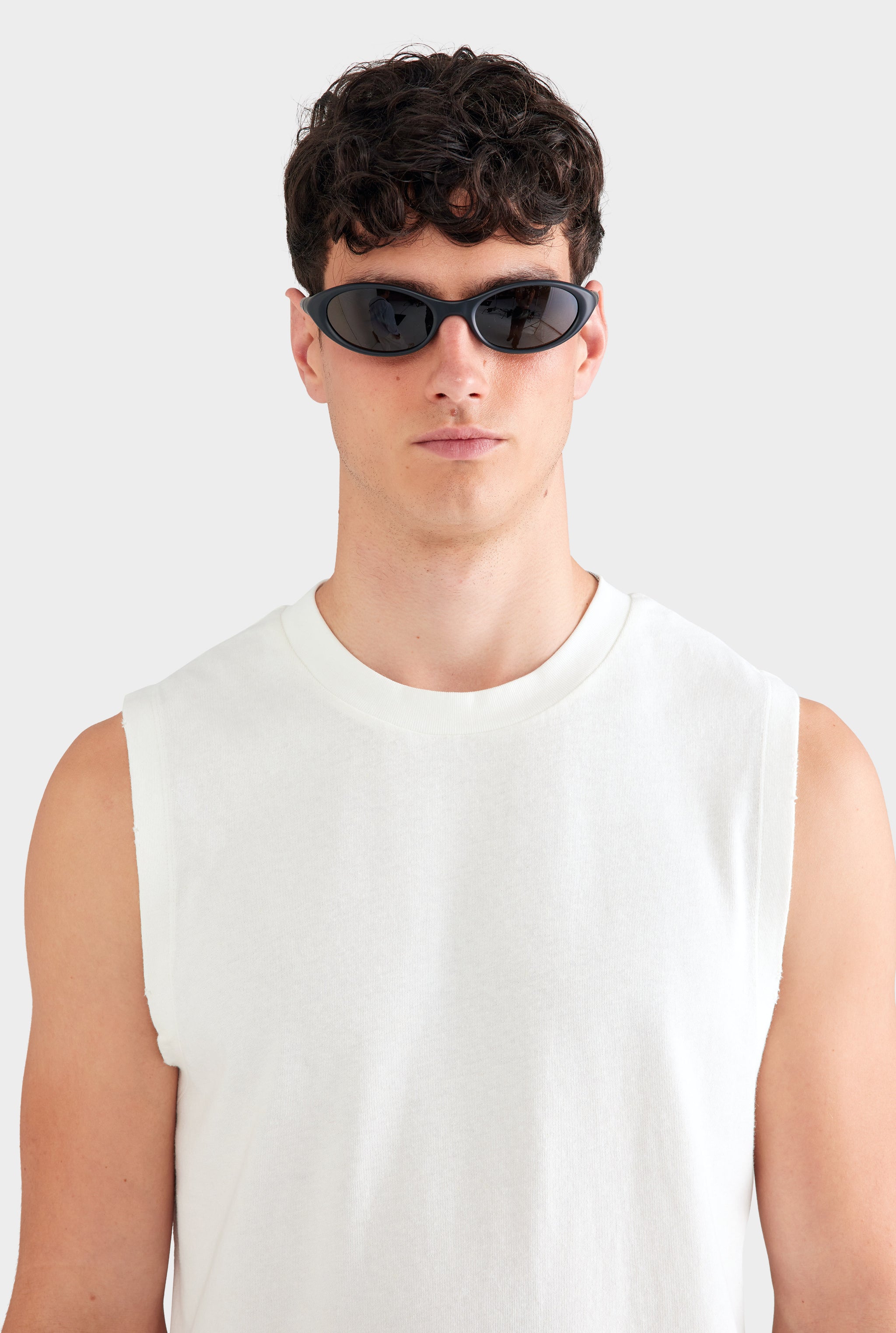 Sleeveless Distressed T Shirt - Off White