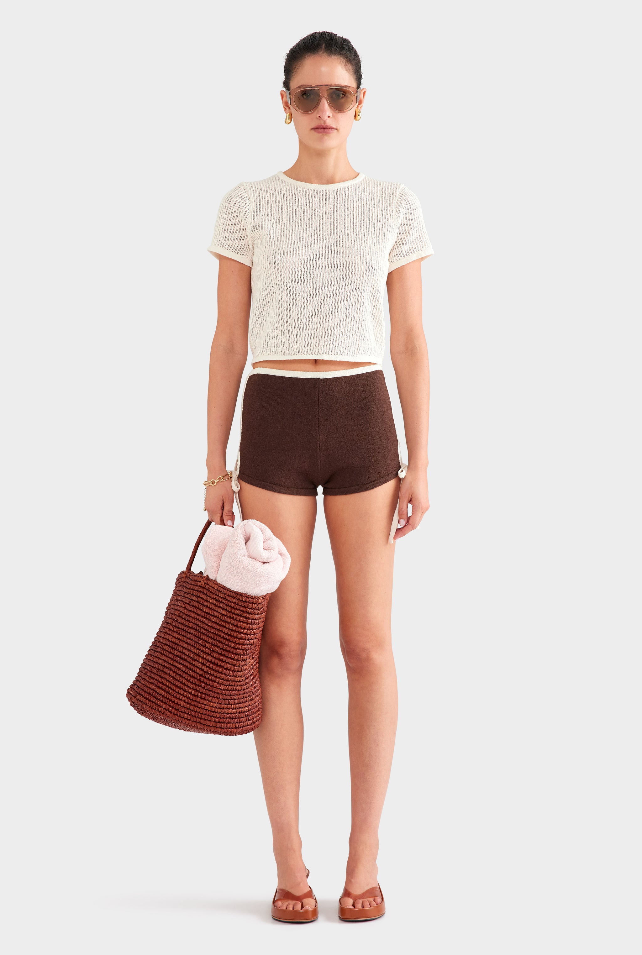 Terry Knit Crop Tee - White