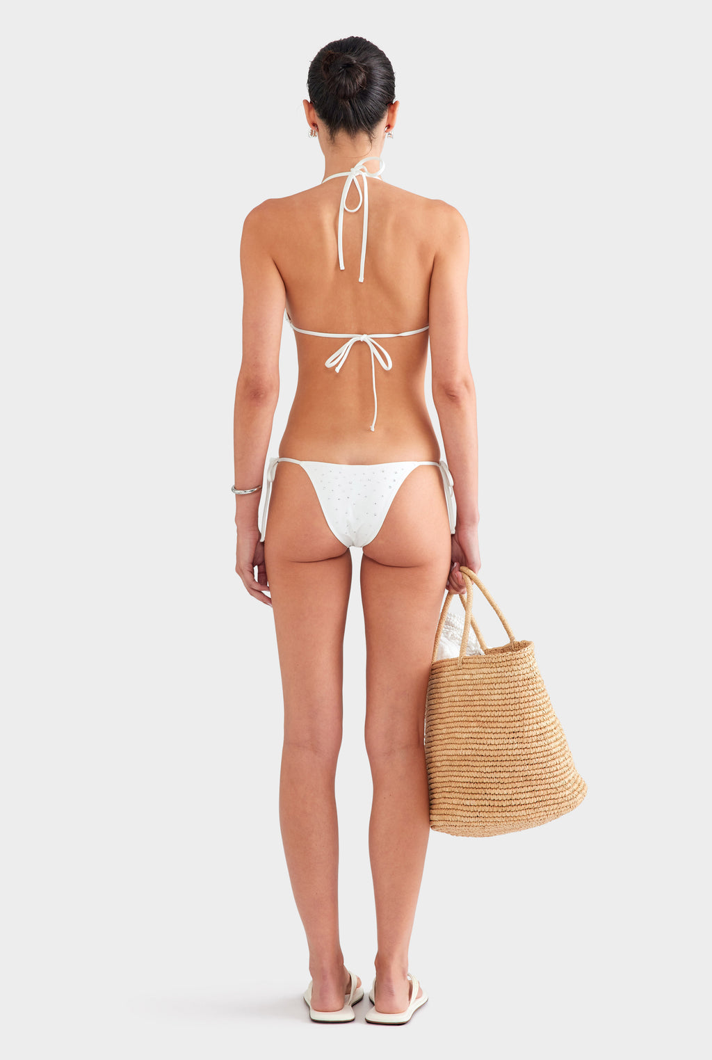 Tie Side Bikini Brief - White/Hotfix Crystals