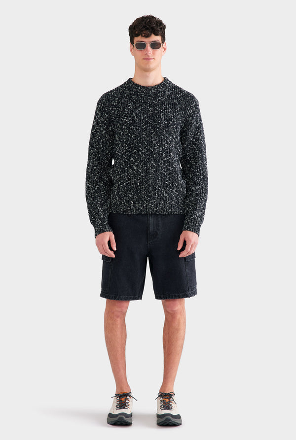 Chunky Wool Cotton Sweater - Black/White Marl