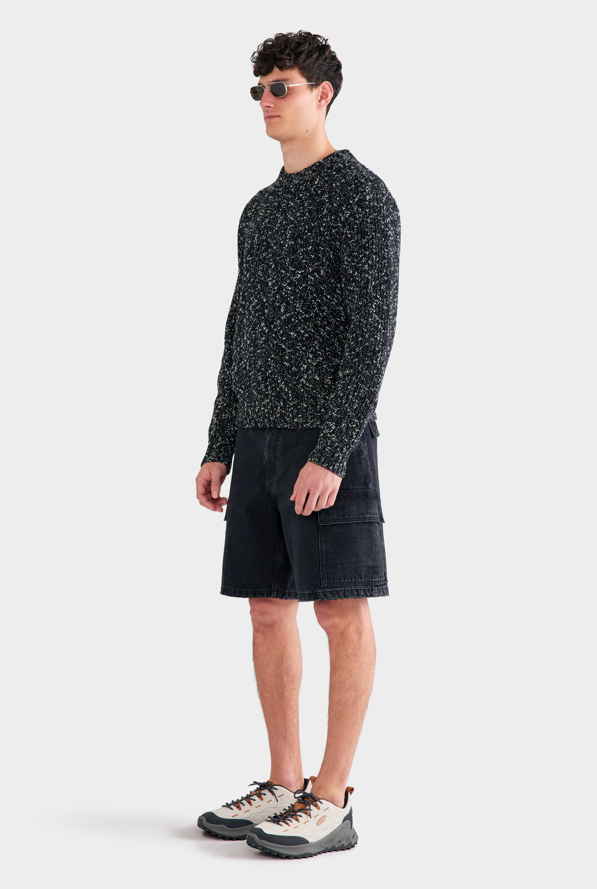 Chunky Wool Cotton Sweater - Black/White Marl