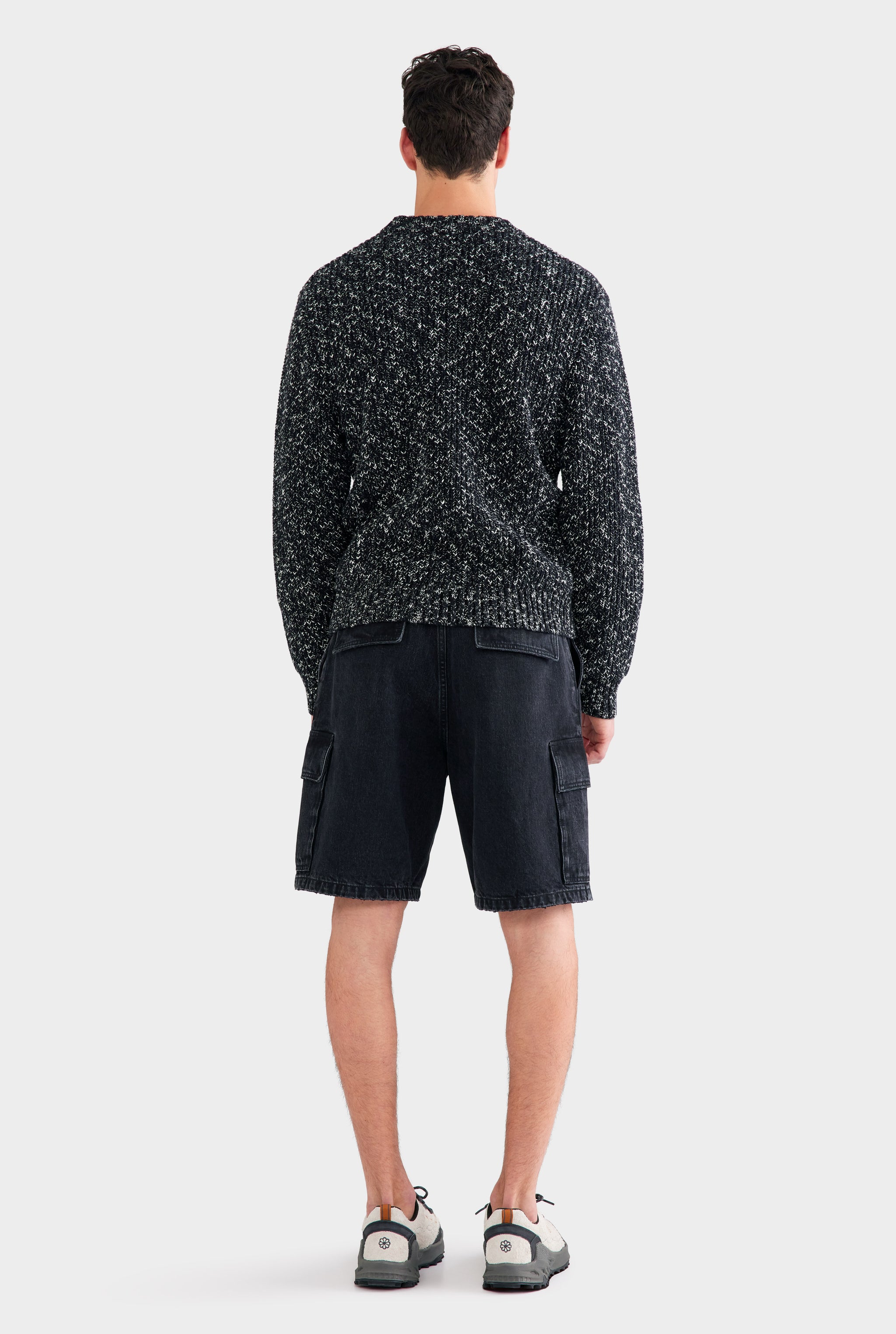 Chunky Wool Cotton Sweater - Black/White Marl