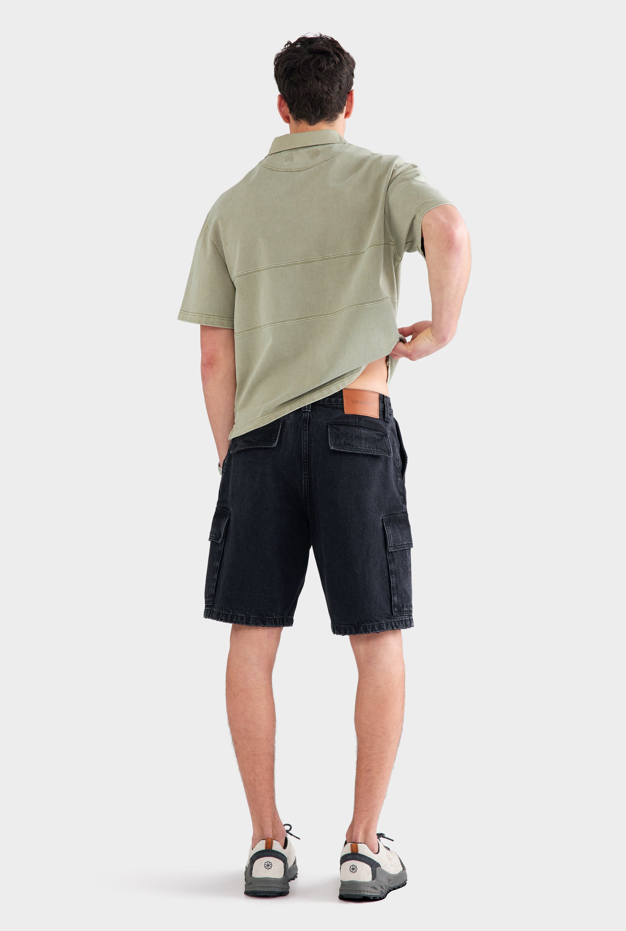 Denim Cargo Short - Washed Black
