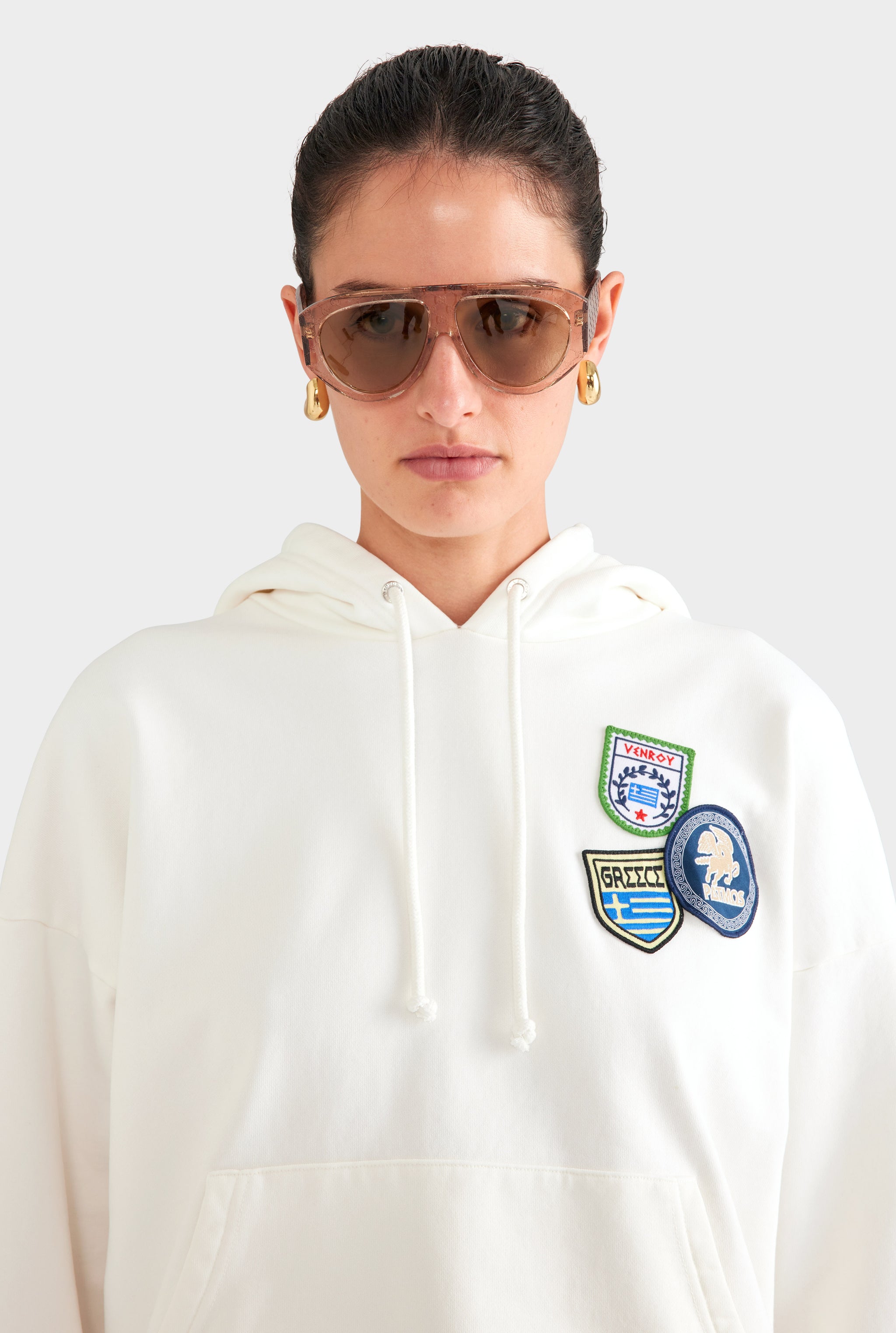 Fleece Track Hoodie - Off White/Travel Patch