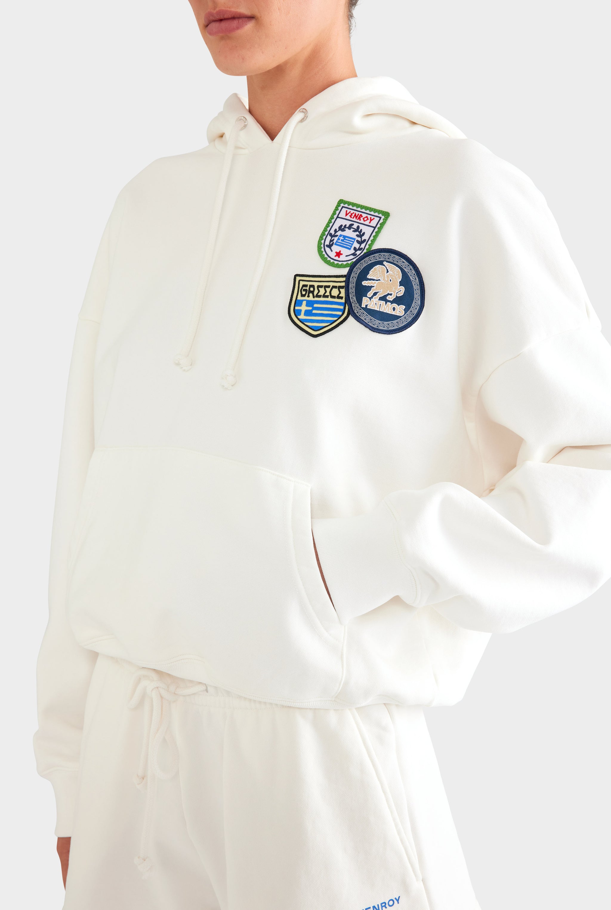 Fleece Track Hoodie - Off White/Travel Patch