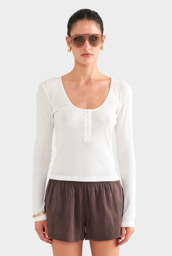 Lightweight Henley Long Sleeve Top - Off White