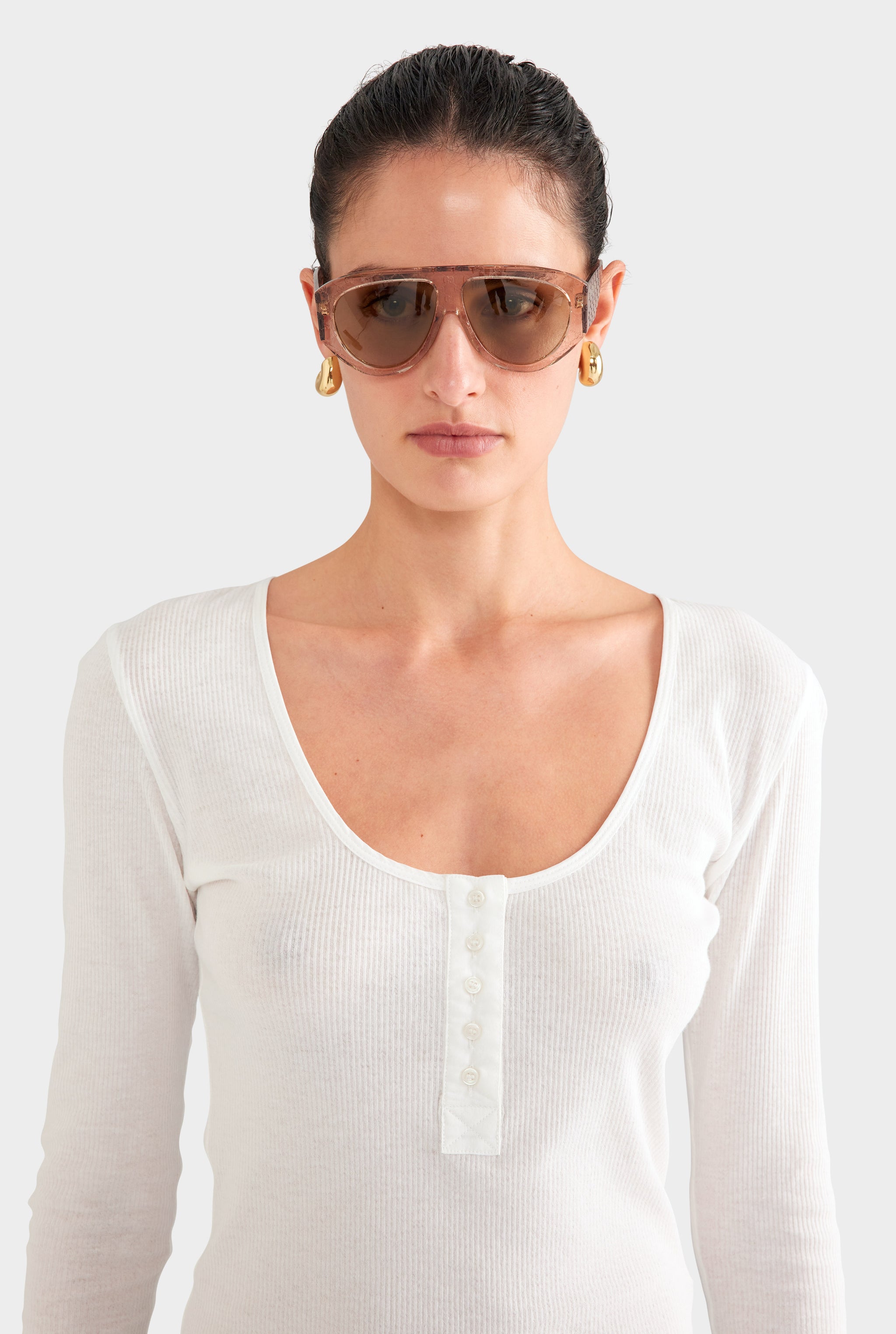 Lightweight Henley Long Sleeve Top - Off White