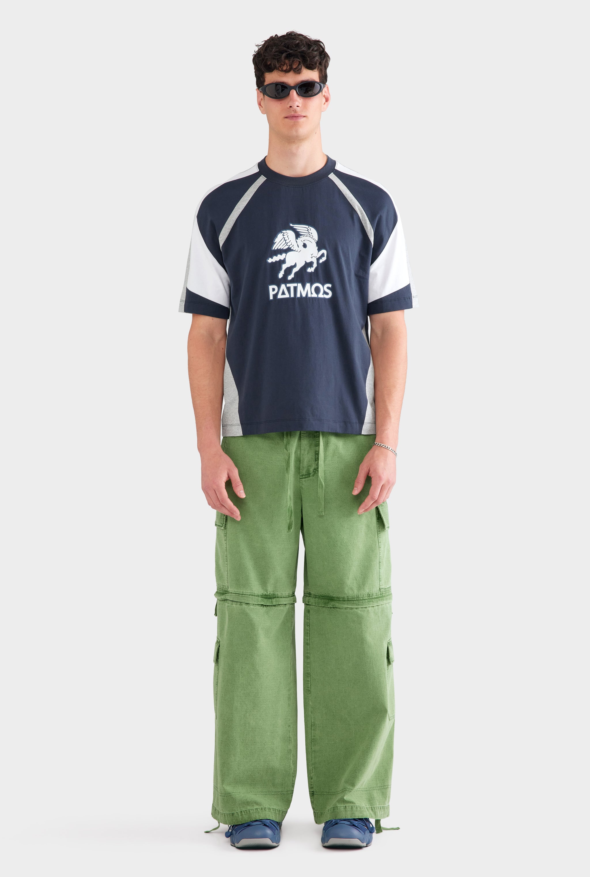 Oversized Panelled T Shirt - Navy/Grey Marl/White