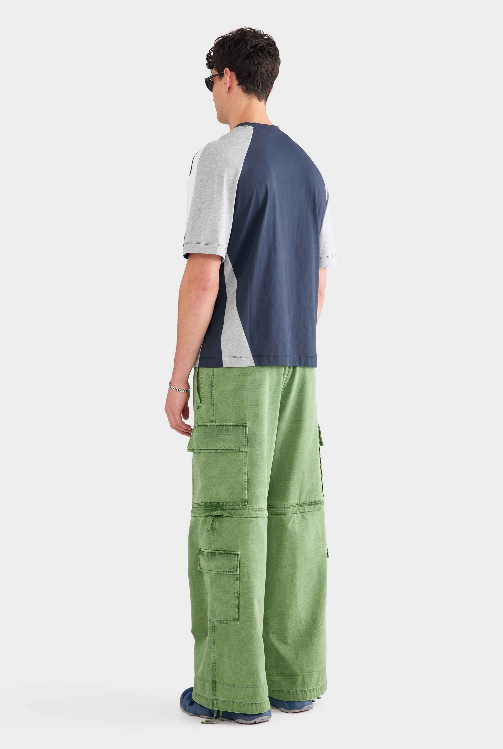 Oversized Panelled T Shirt - Navy/Grey Marl/White