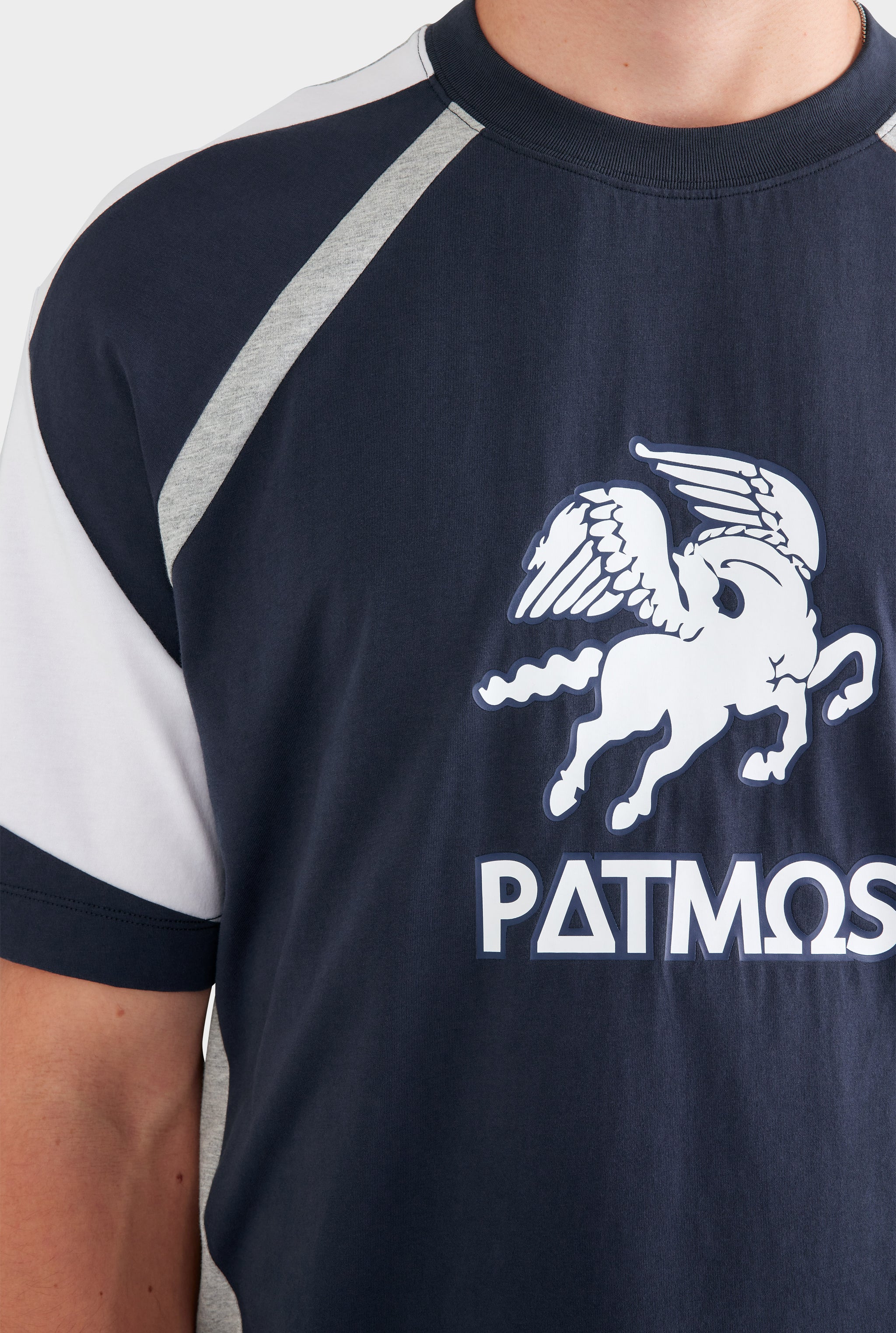 Oversized Panelled T Shirt - Navy/Grey Marl/White