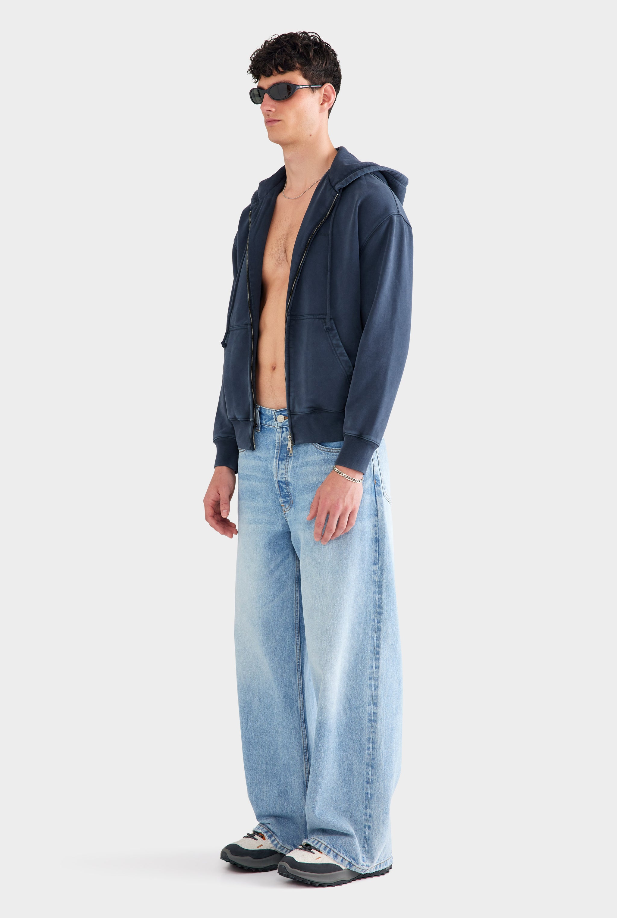 Pigment Dyed Fleece Track Zip Hoodie - Washed Navy