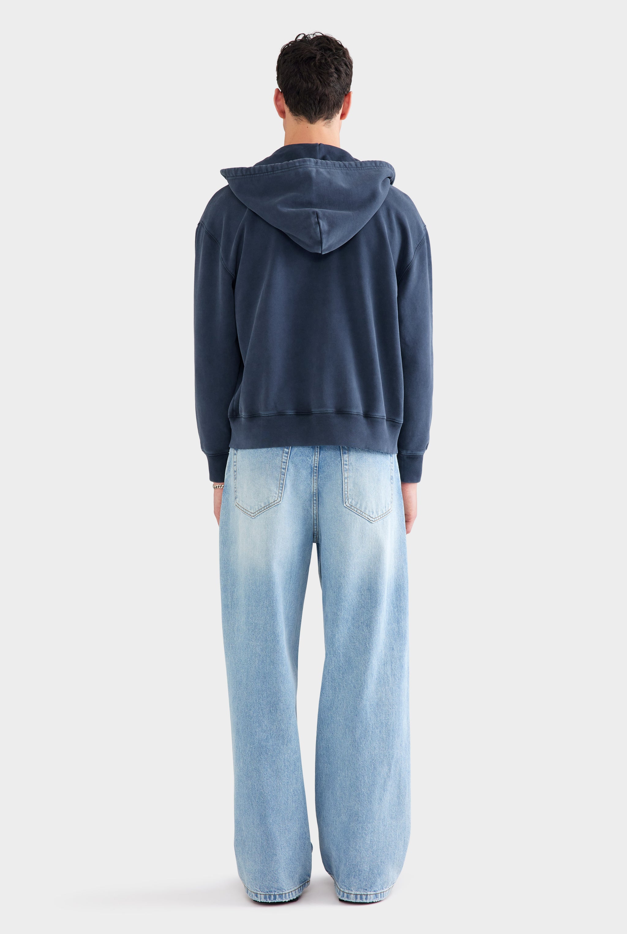 Pigment Dyed Fleece Track Zip Hoodie - Washed Navy