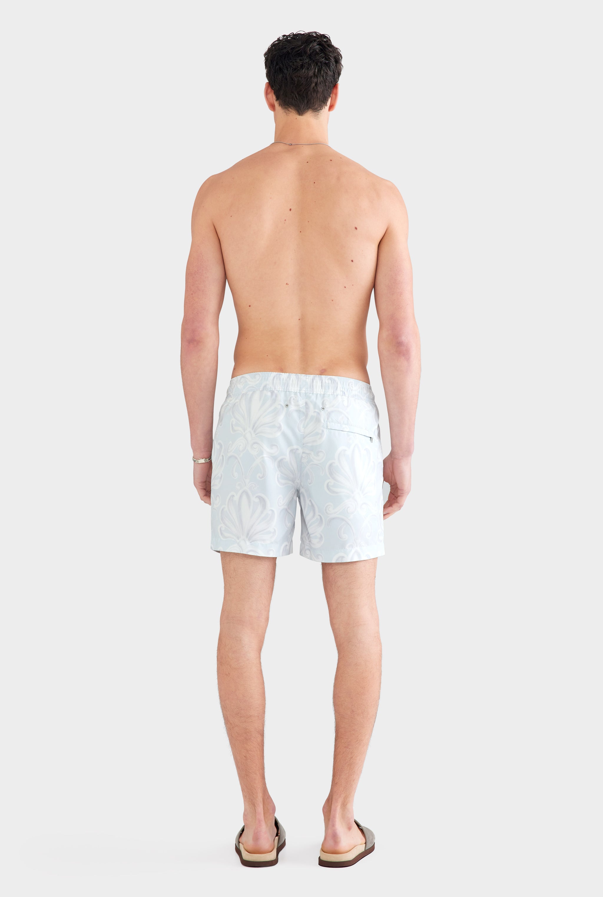 Printed Swim Short - Grey Blue Palmette Floral