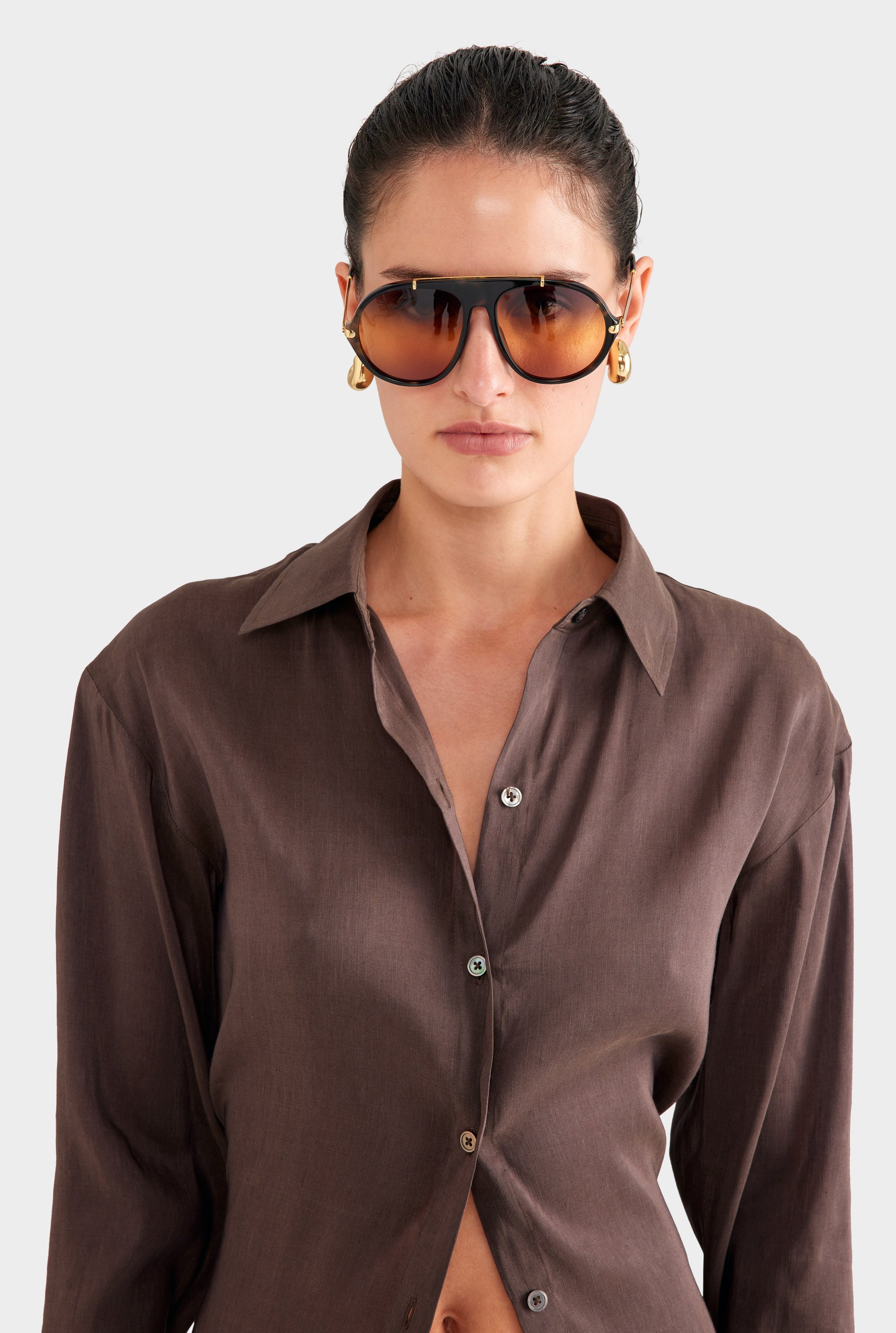 Relaxed Silk Linen Shirt - Chocolate Brown