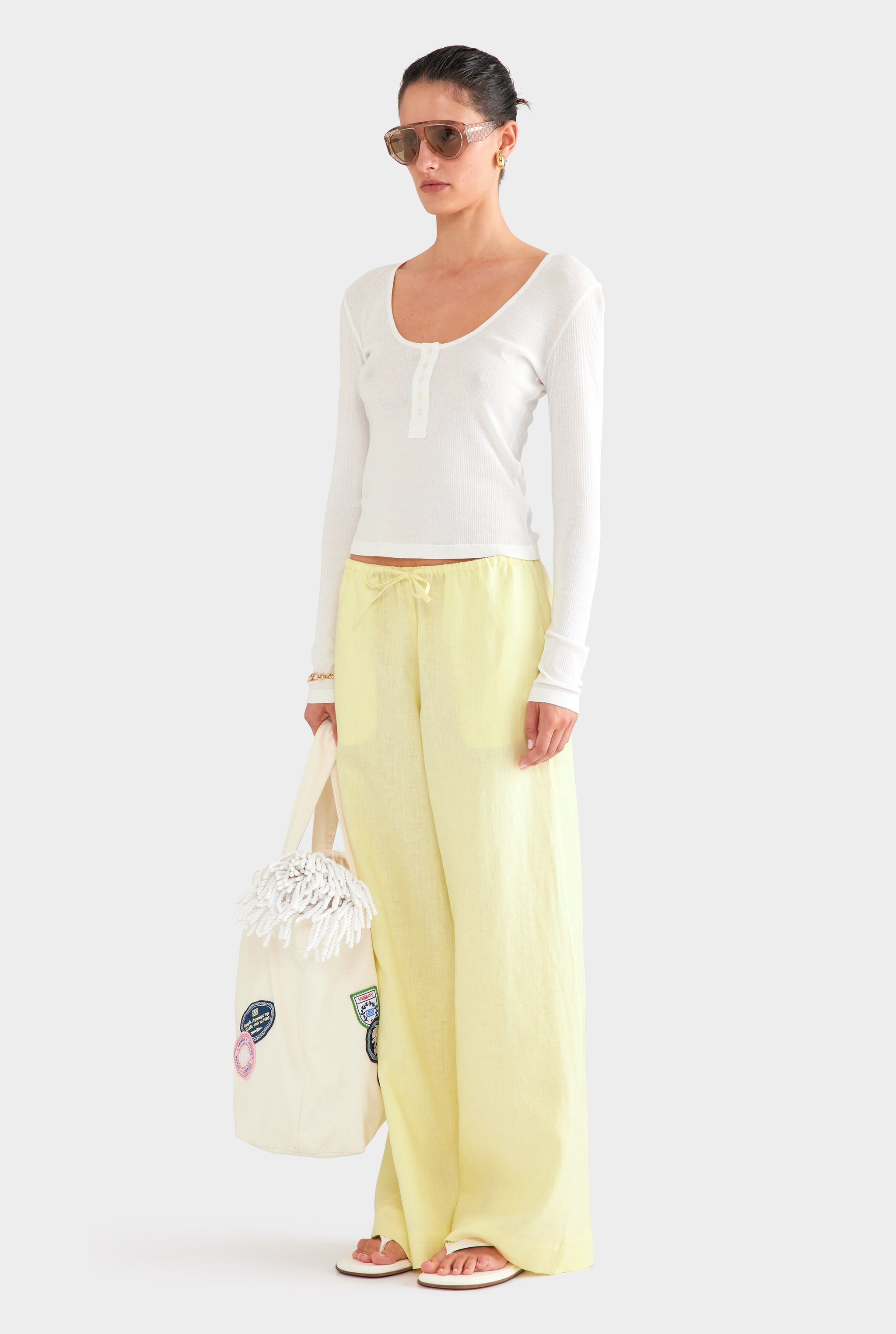 Wide Leg Linen Pant - Pale Yellow