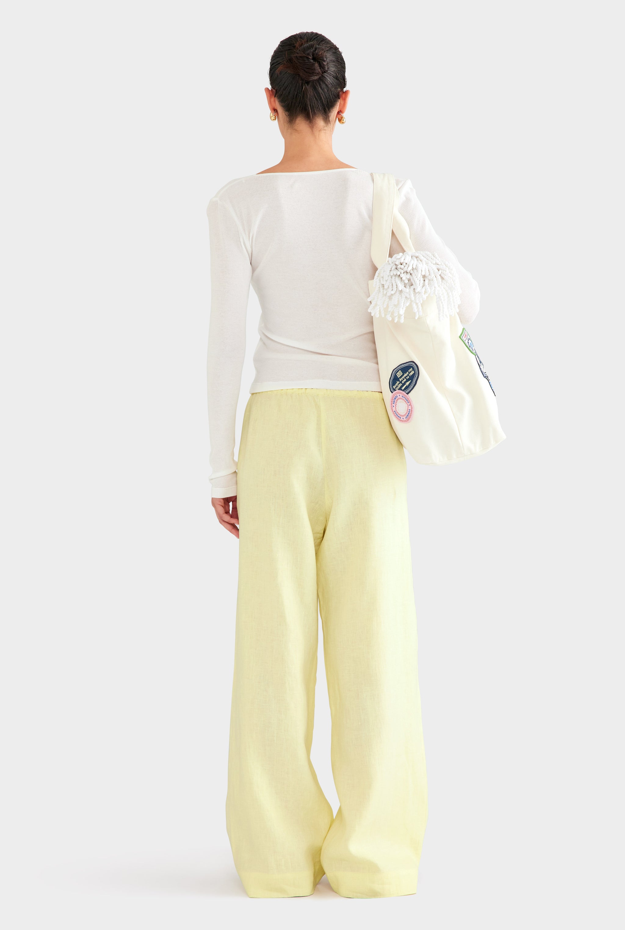 Wide Leg Linen Pant - Pale Yellow