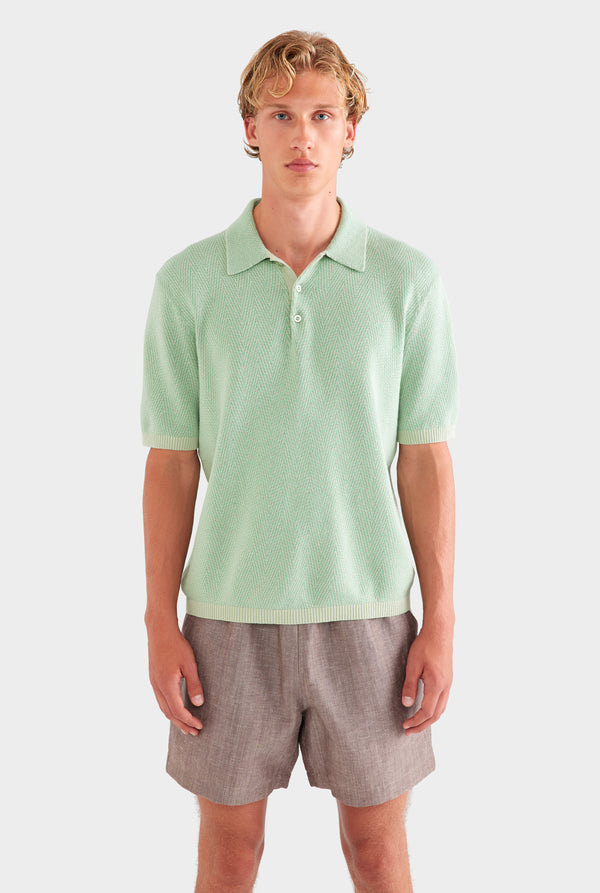Chevron Knit Polo - Pale Pistachio