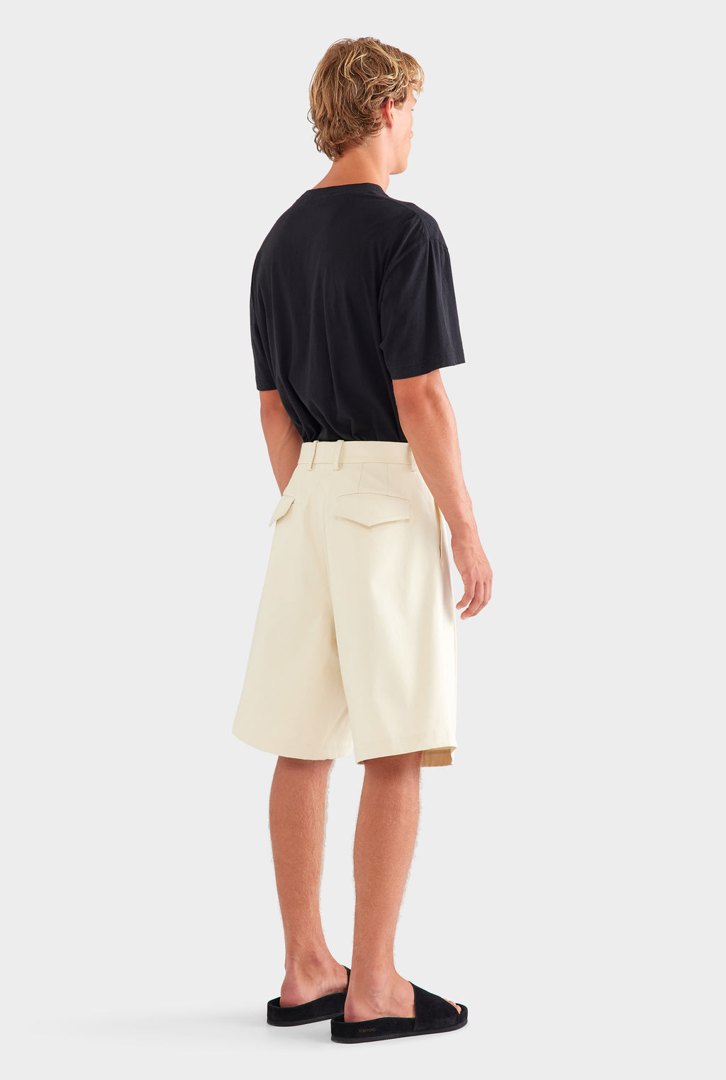 Cotton Canvas Pleated Bermuda Short - Cream