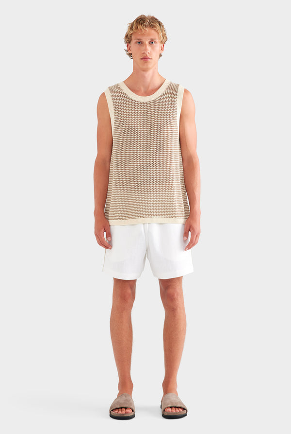 Cotton Crochet Tank - Cream/Chocolate