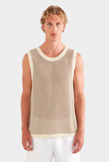 Cotton Crochet Tank - Cream/Chocolate
