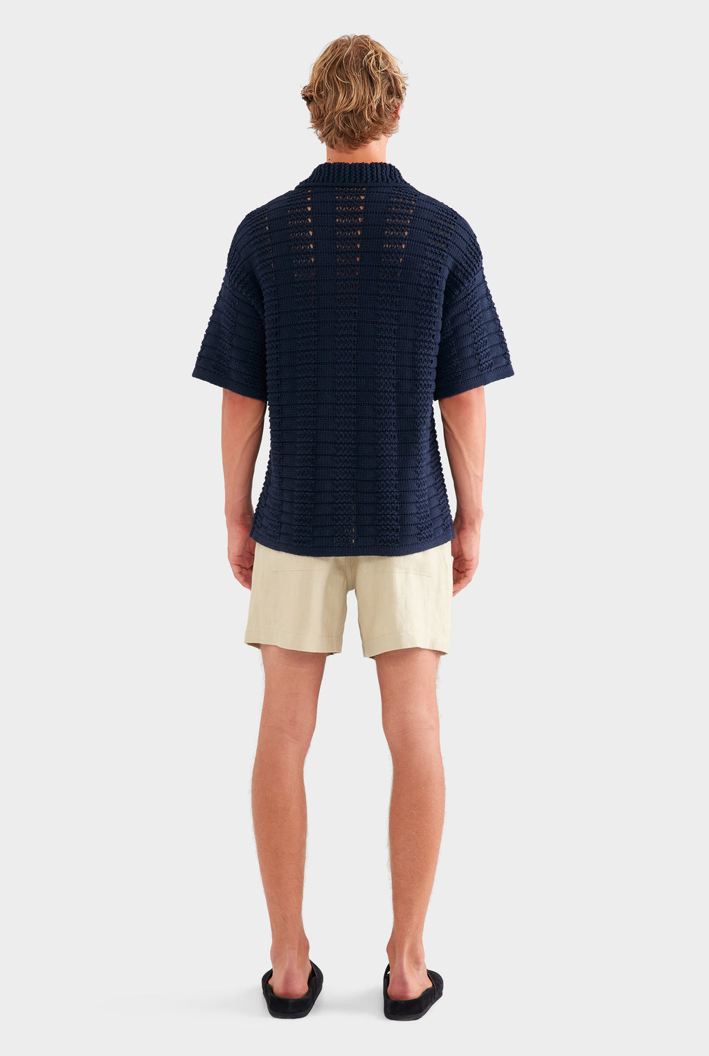 Chunky Crochet Knit Shirt - Navy